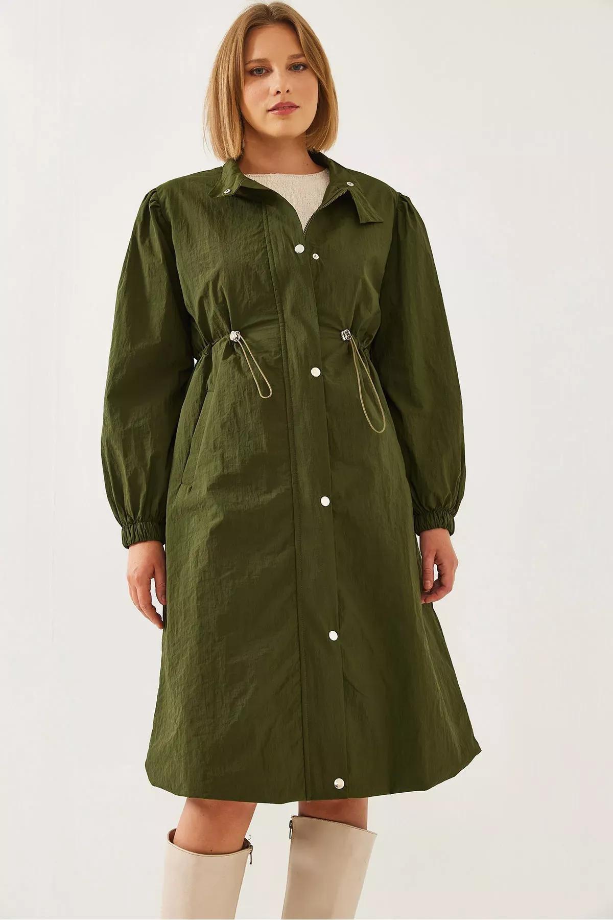 Green Long Raincoat, Khaki, large image number 1