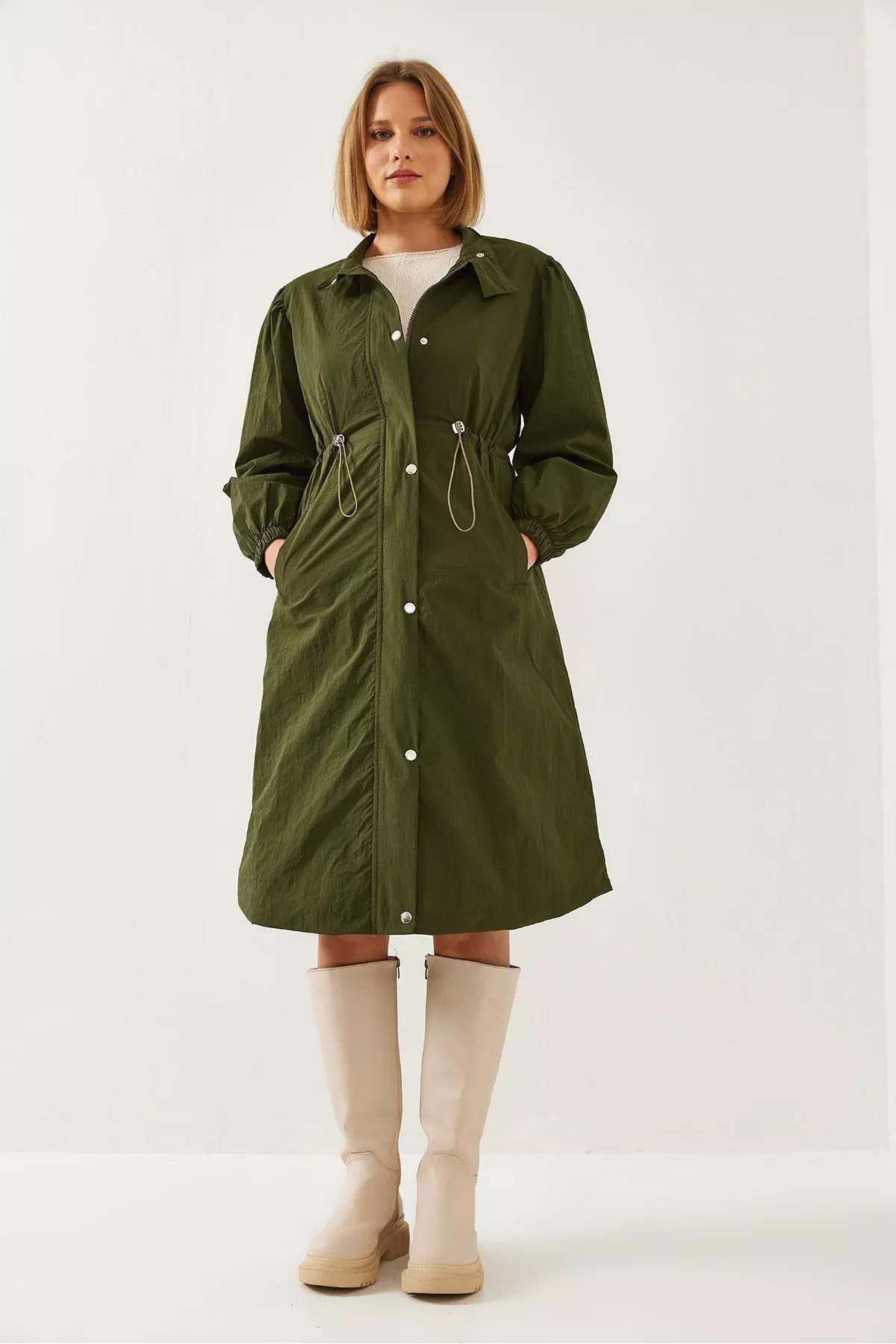 Green Long Raincoat, Khaki, medium