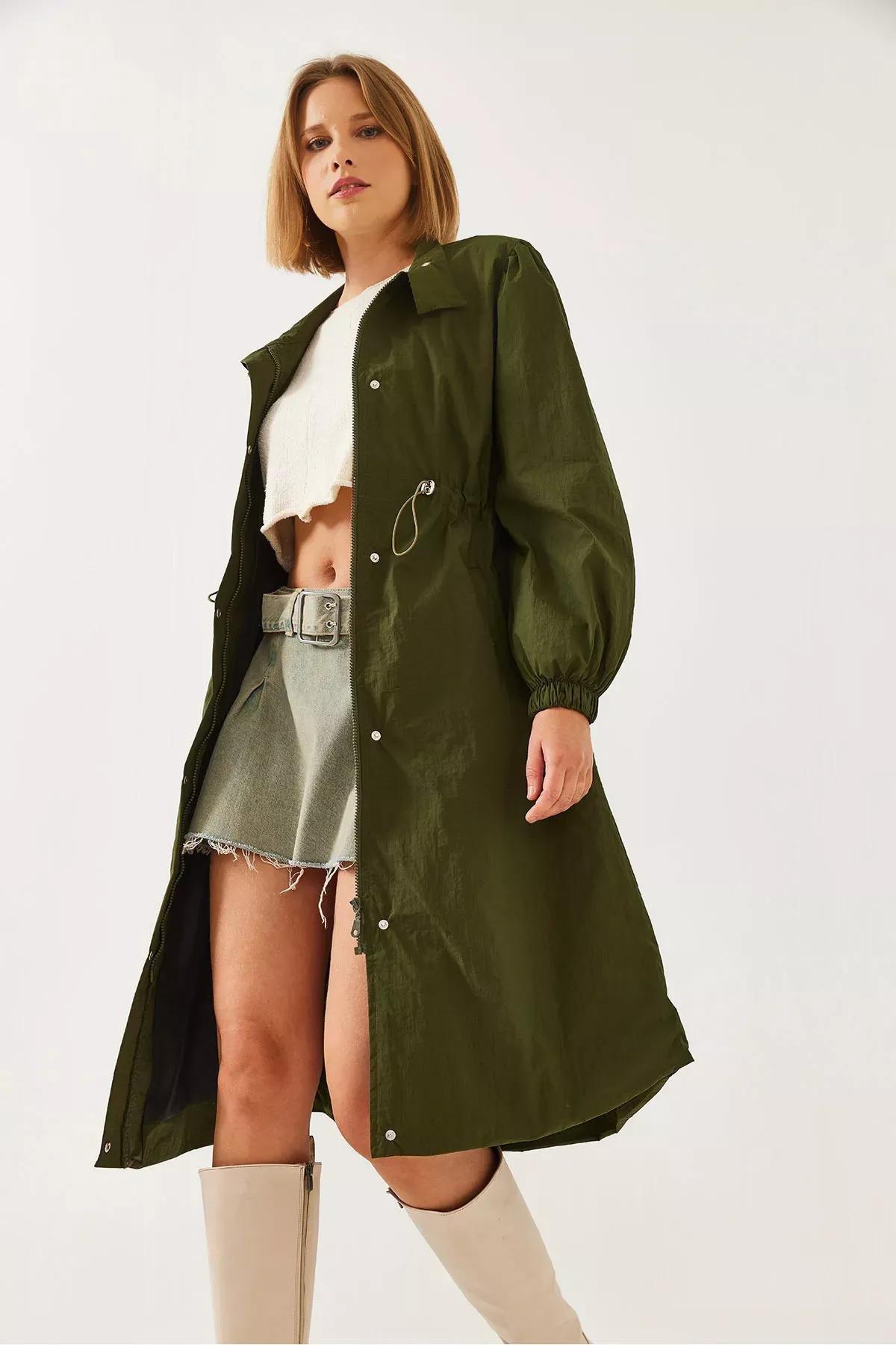 Green Long Raincoat, Khaki, large image number 5