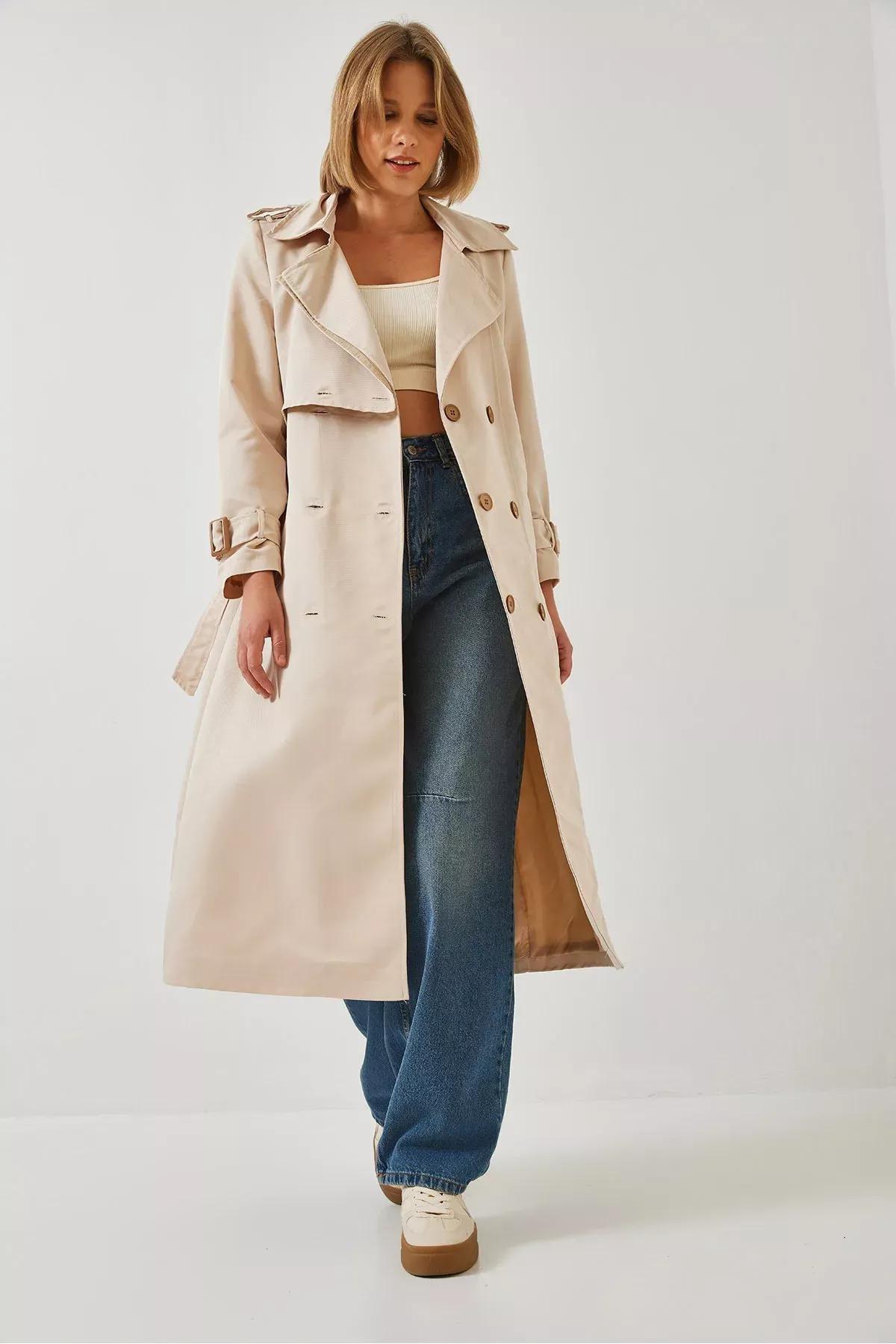 Beige Garni Windbreaker Flap Trench Coat, , large image number 1