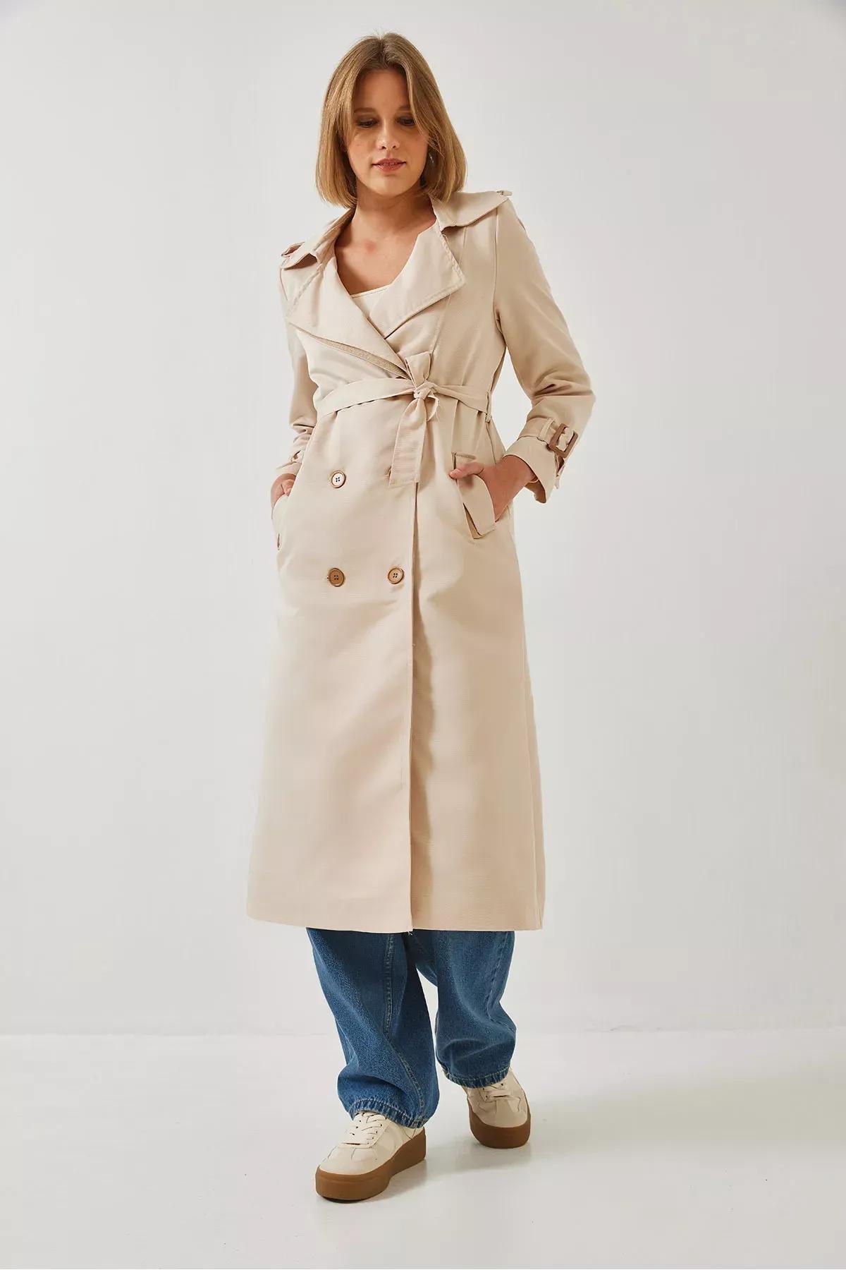 Beige Garni Windbreaker Flap Trench Coat, , large image number 3