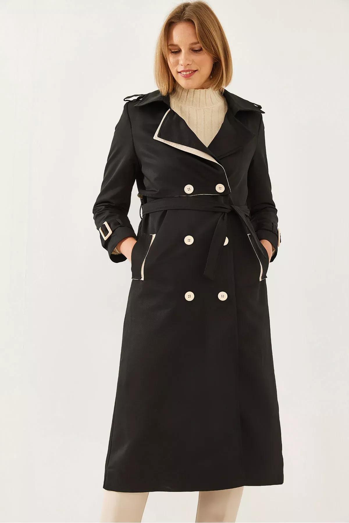 Black Garni Windbreaker Flap Trench Coat, , large image number 2