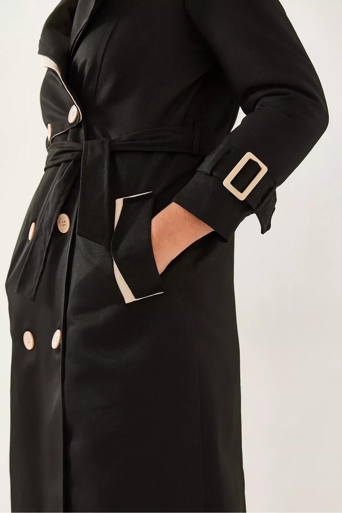 Black Garni Windbreaker Flap Trench Coat, , large image number 3