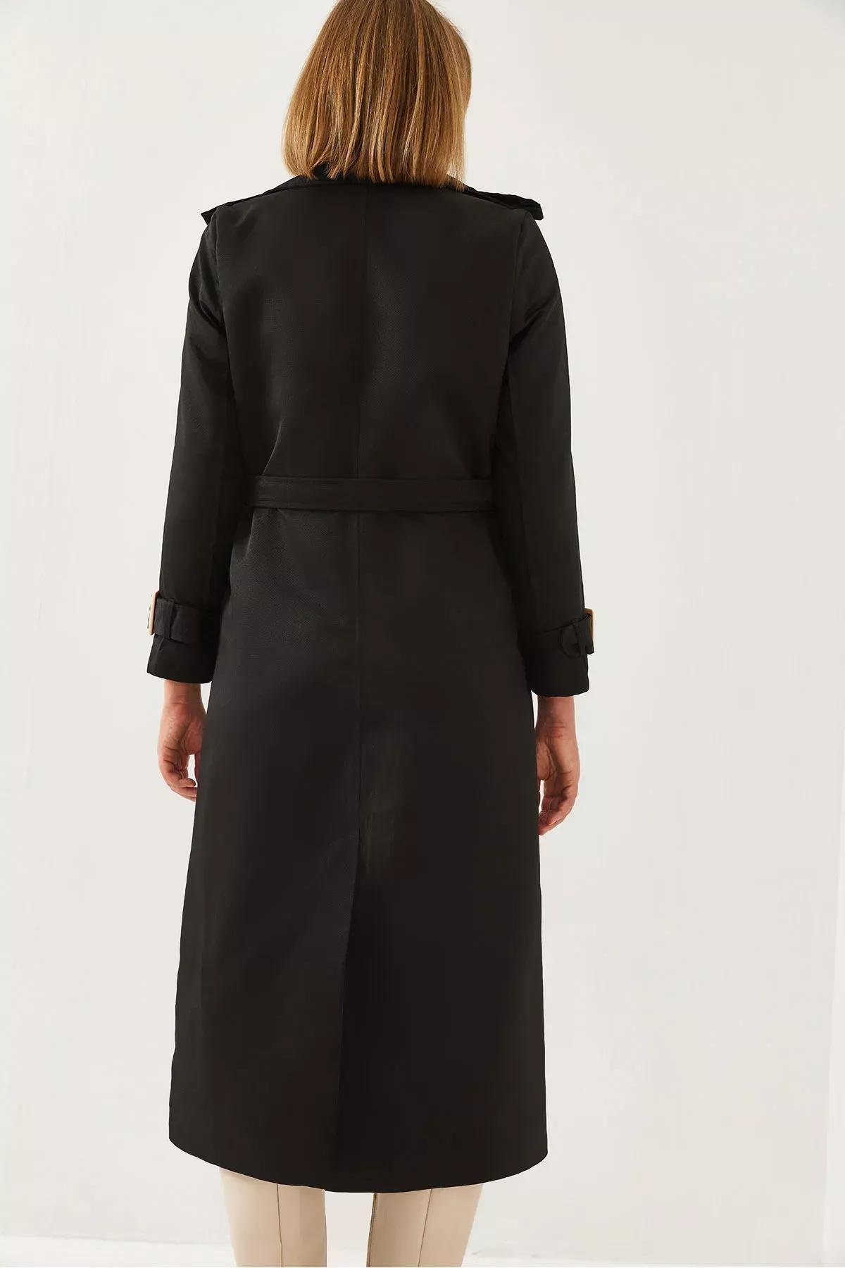 Black Garni Windbreaker Flap Trench Coat, , large image number 4