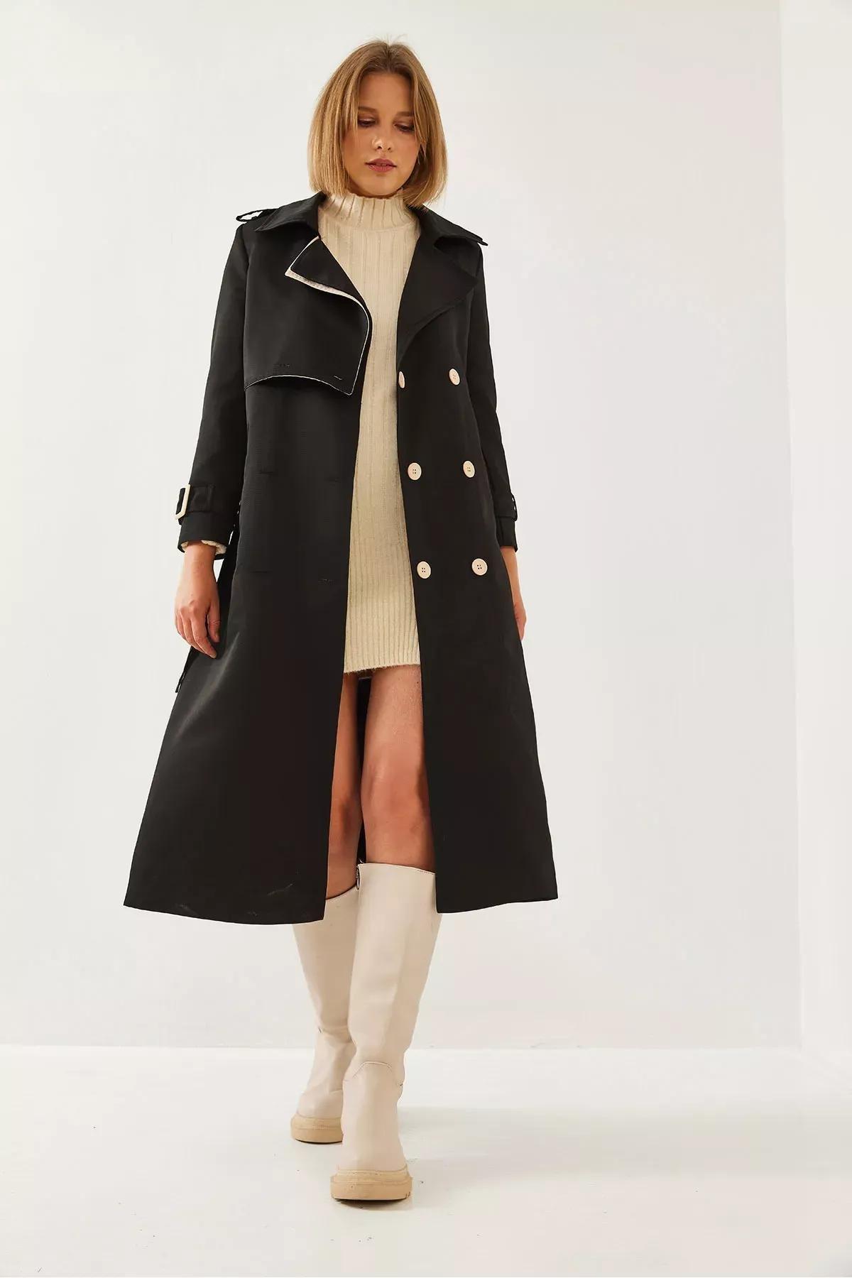 Black Garni Windbreaker Flap Trench Coat, , large image number 5