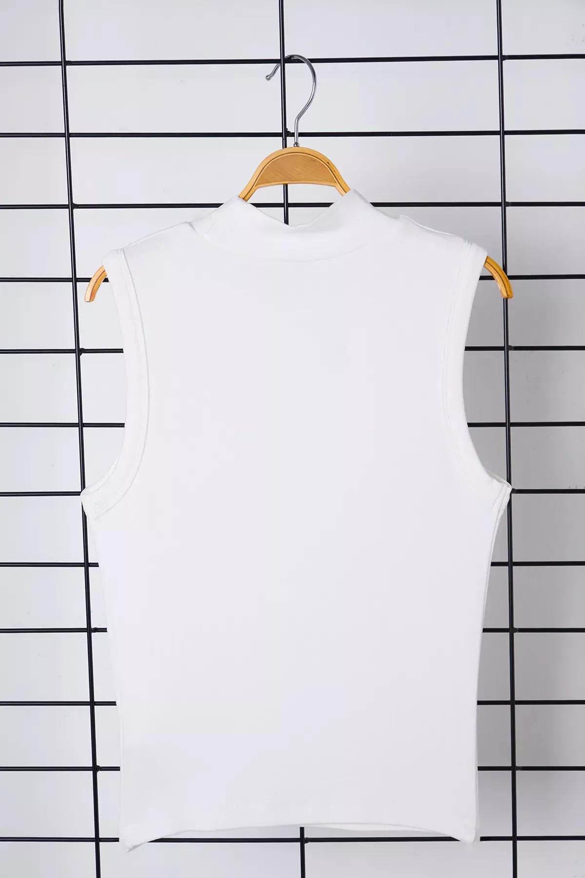 بلوزة مُحاكة بدون أكمام بياقة قائمة، بيج, Ecru, large image number 6