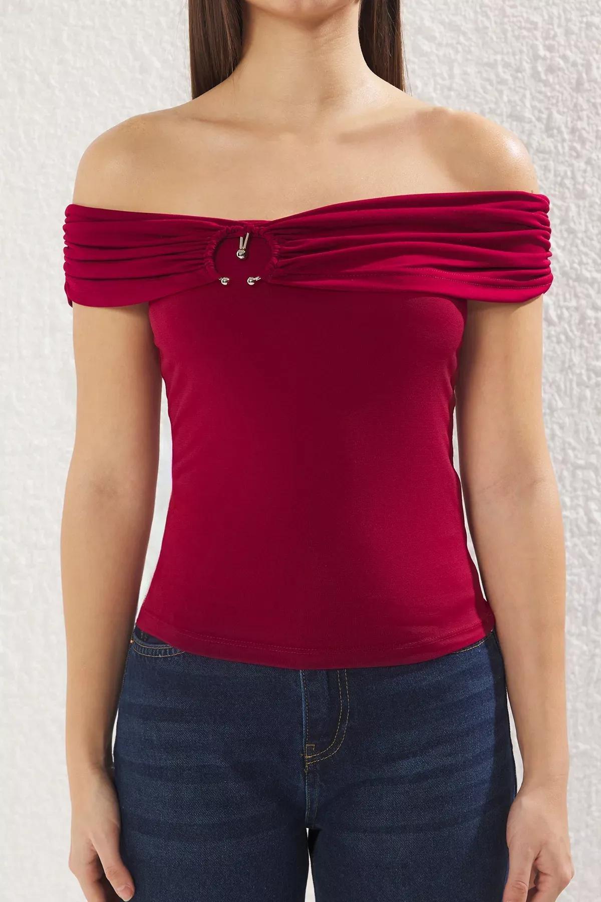 Burgundy Carmen Collar Blouse, , large image number 2