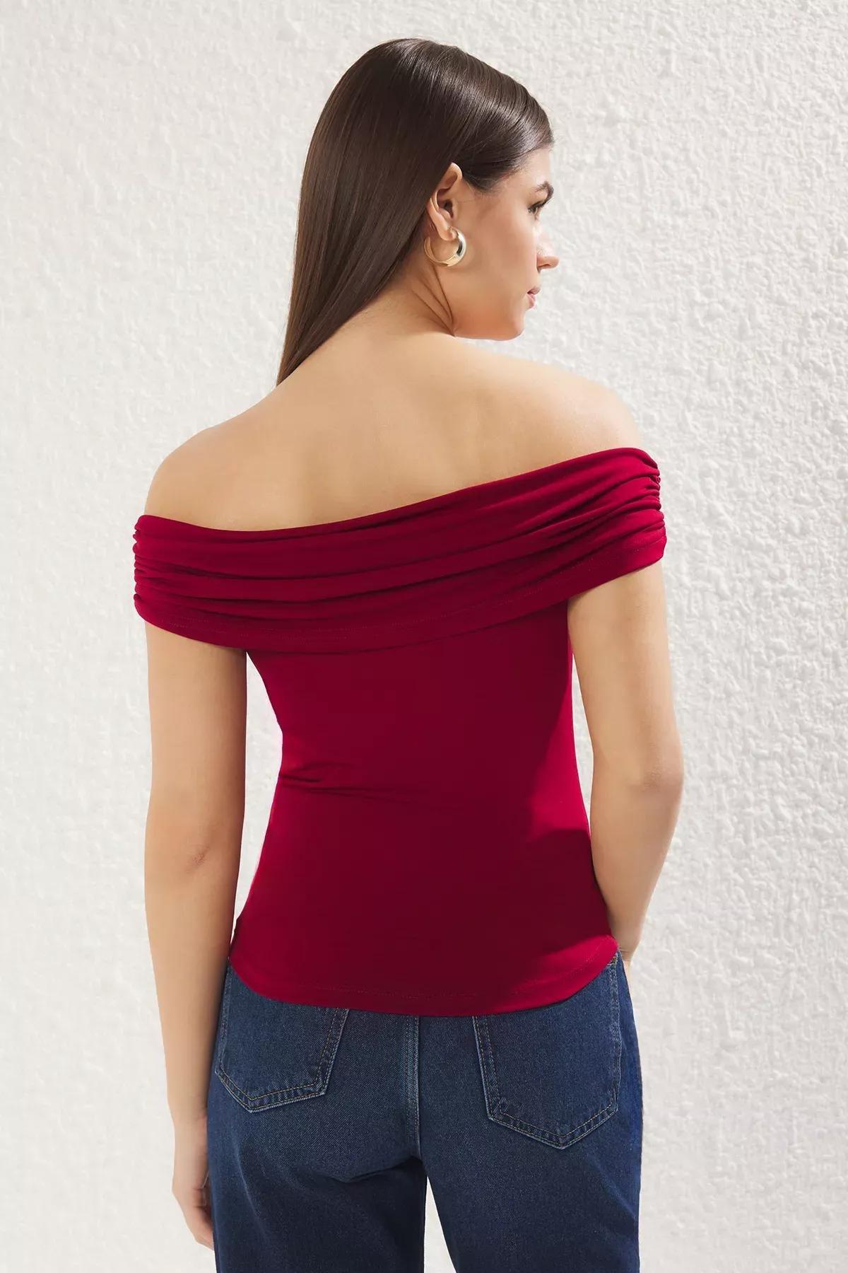 Burgundy Carmen Collar Blouse, , large image number 4
