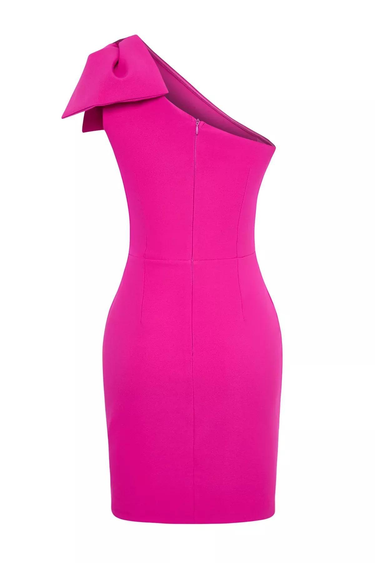 Pink Detailed Woven Short Stylish Dress, , large image number 4