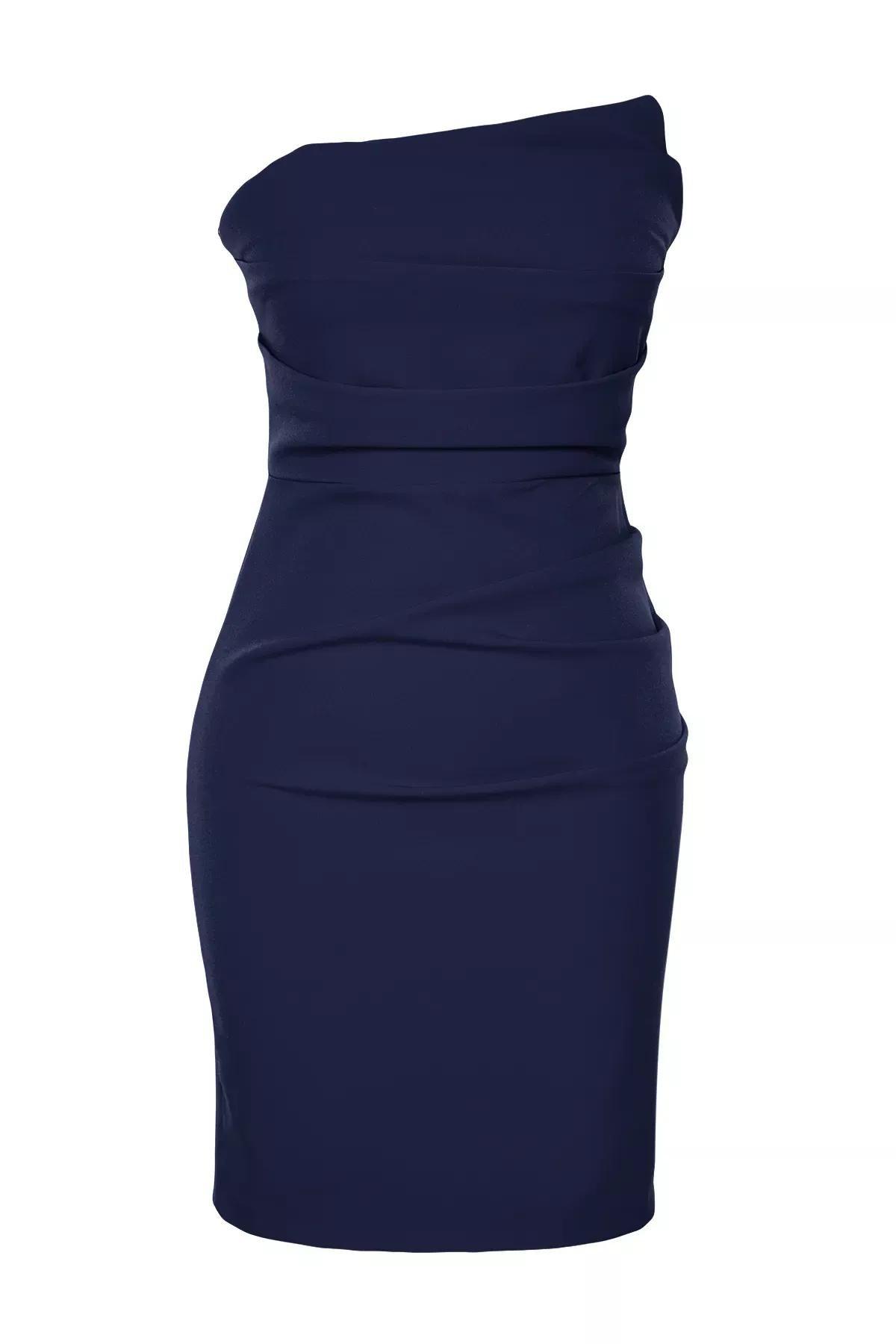 Navy Bodysuit Strapless Dress, Navy blue, large image number 2