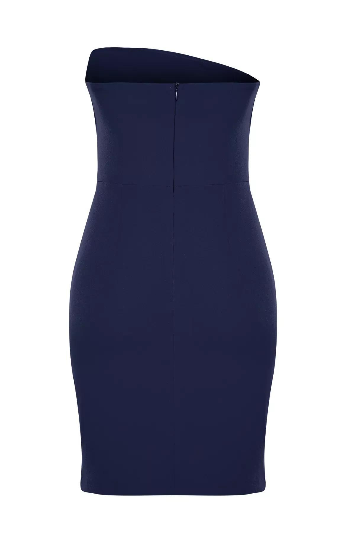 Navy Bodysuit Strapless Dress, Navy blue, large image number 4