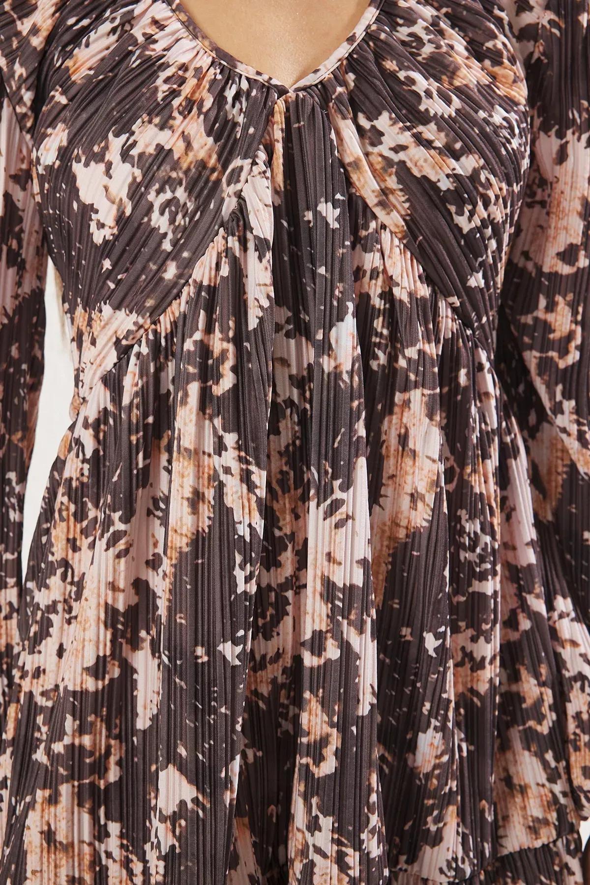 Multicolour Printed Pleated Bodycon Knit Dress, Very colorful, large image number 3