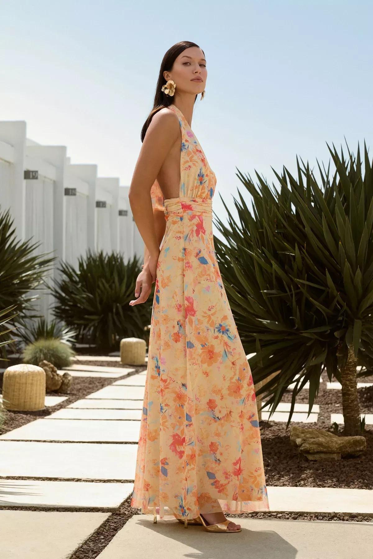 Yellow A-Line Floral Occasionwear Dress, , large image number 1