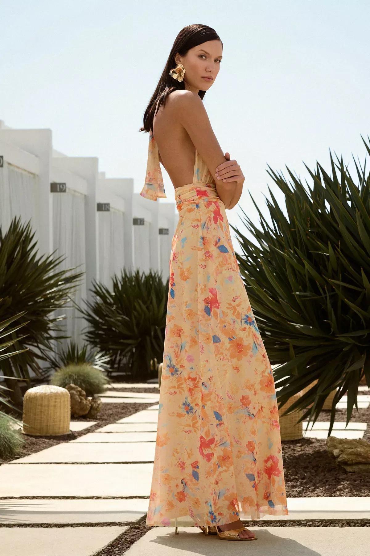 Yellow A-Line Floral Occasionwear Dress, Pink-Multicolor, large image number 2