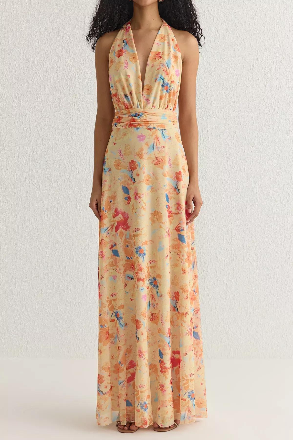 Yellow A-Line Floral Occasionwear Dress, Pink-Multicolor, large image number 3