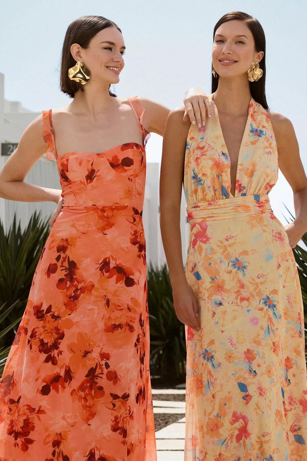 Yellow A-Line Floral Occasionwear Dress, Pink-Multicolor, large image number 4