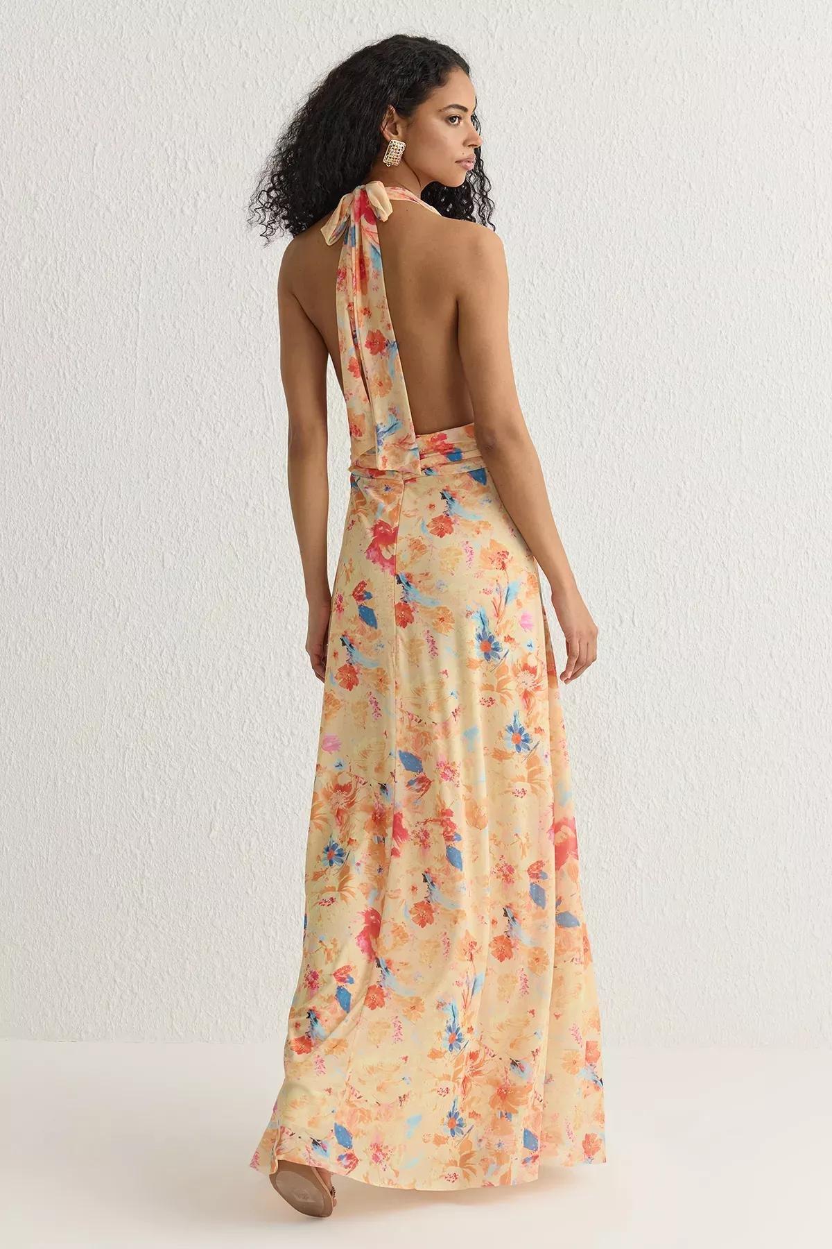 Yellow A-Line Floral Occasionwear Dress, Pink-Multicolor, large image number 7