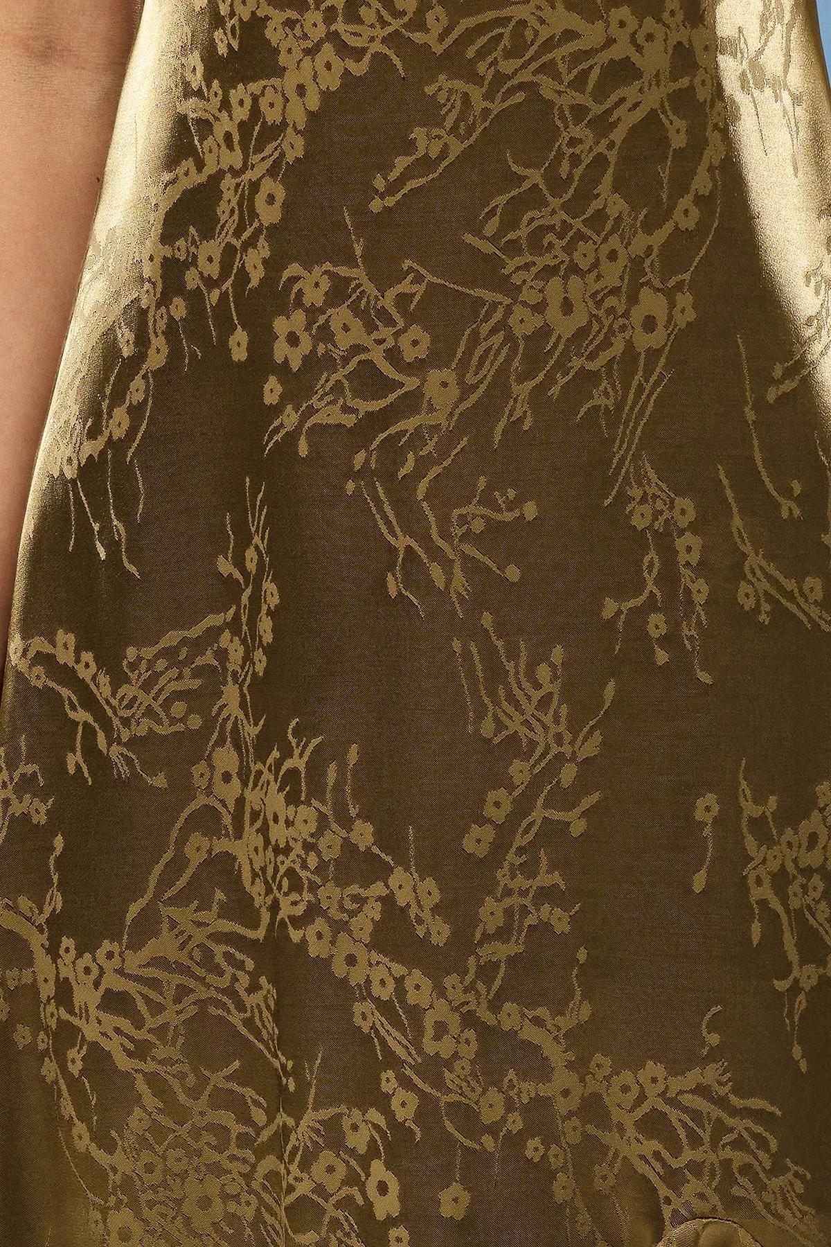 Khaki A-Cut Long Occasionwear Dress, , large image number 3