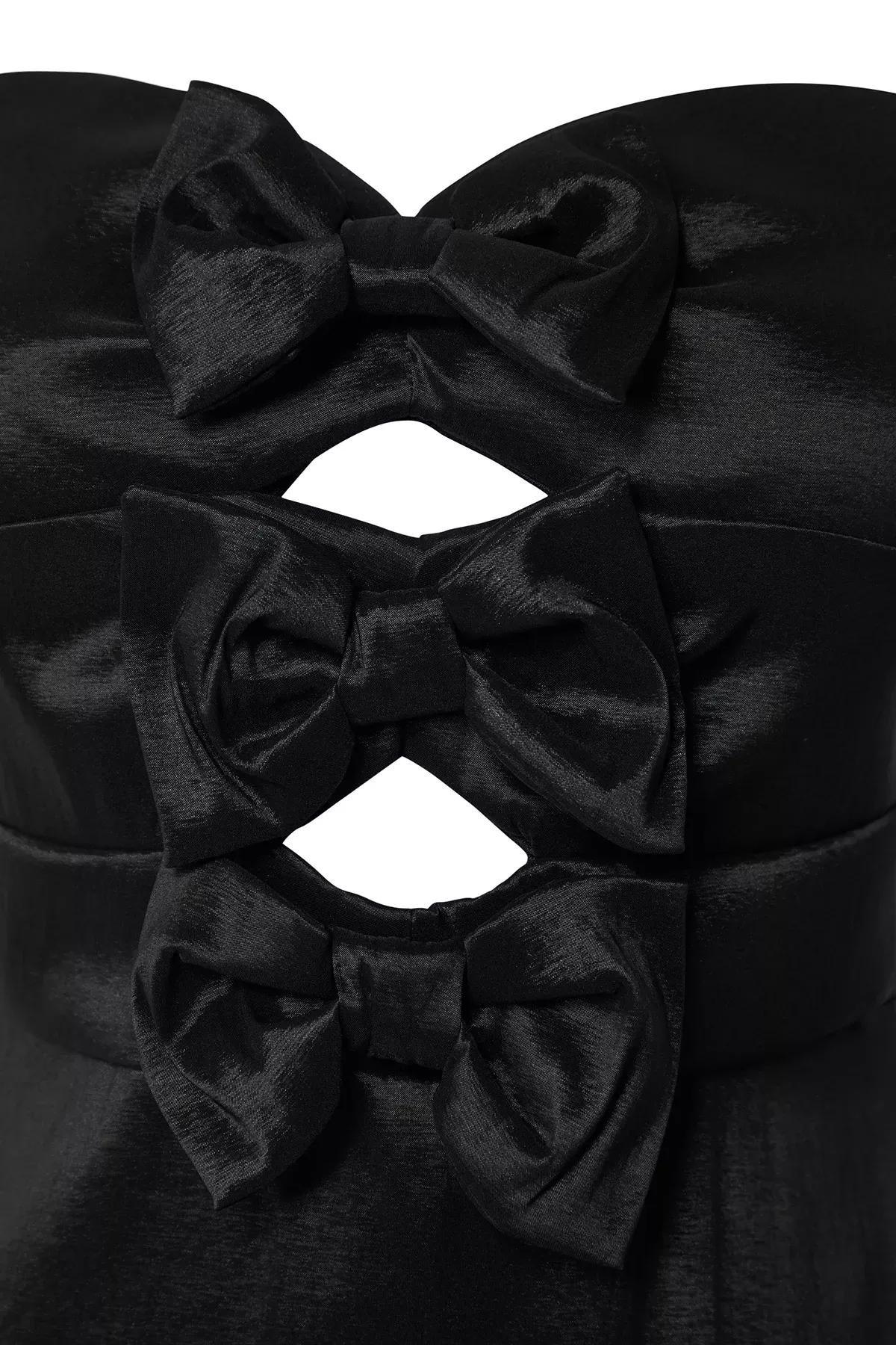 Black A-Line Strapless Dress, BLACK, large image number 1