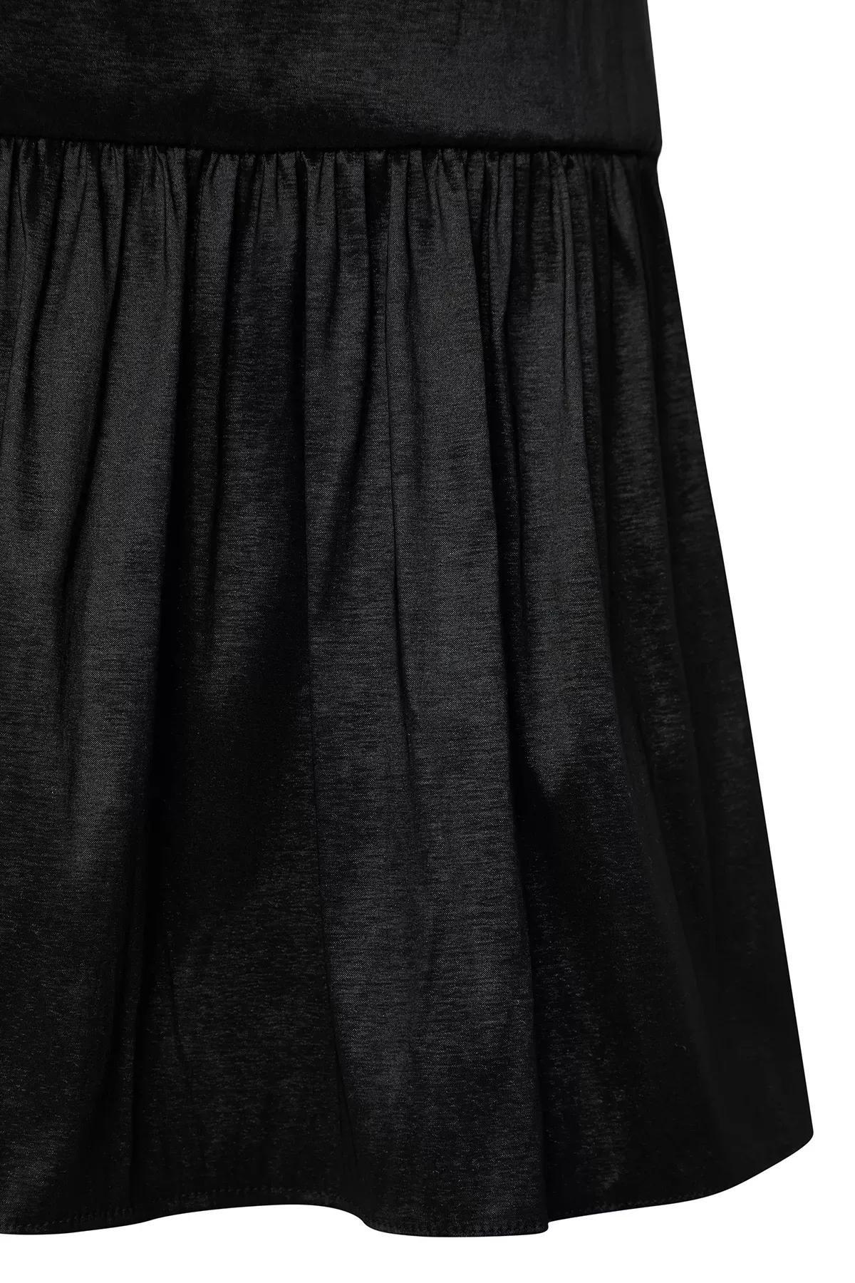 Black A-Line Strapless Dress, BLACK, large image number 3