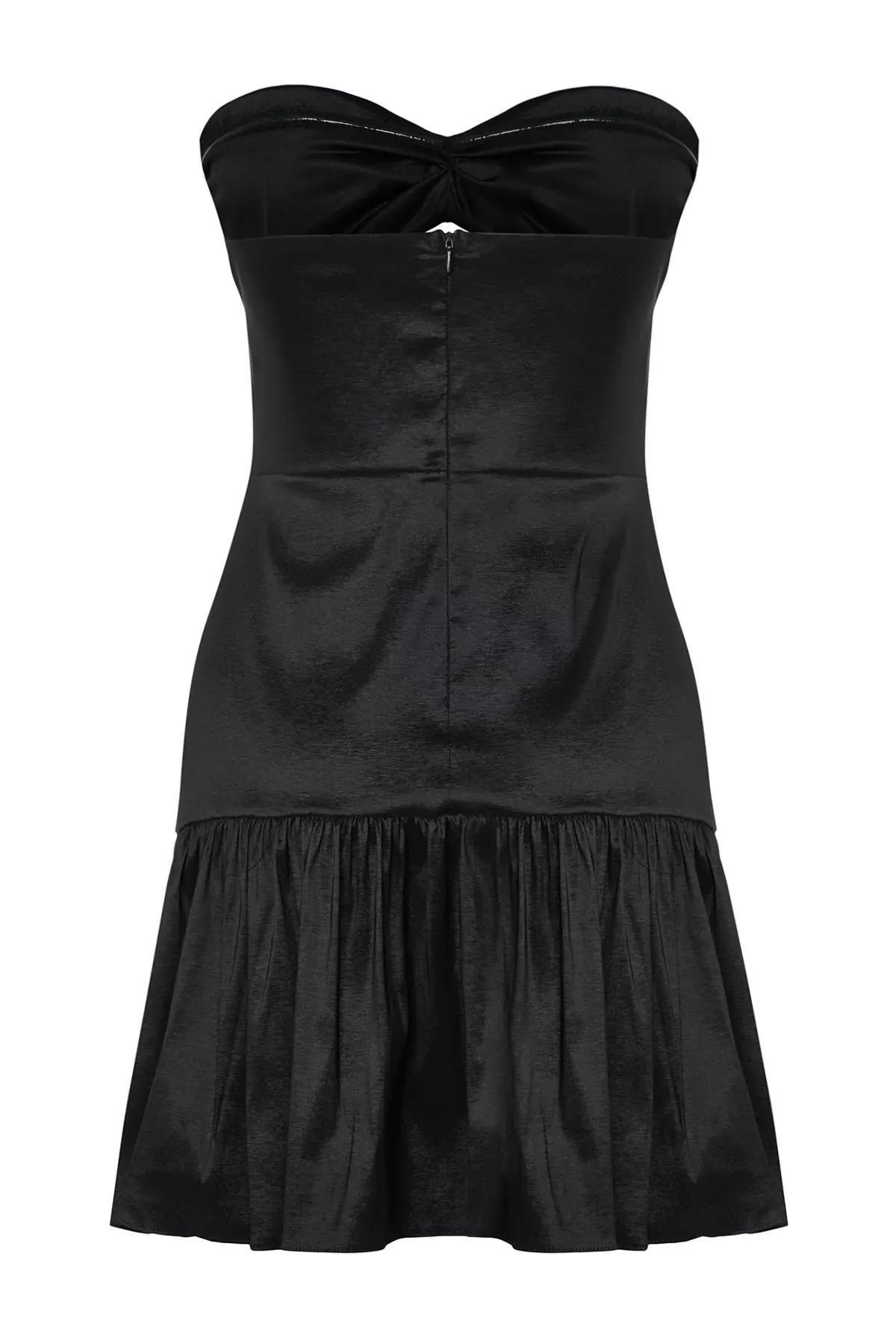 Black A-Line Strapless Dress, BLACK, large image number 5