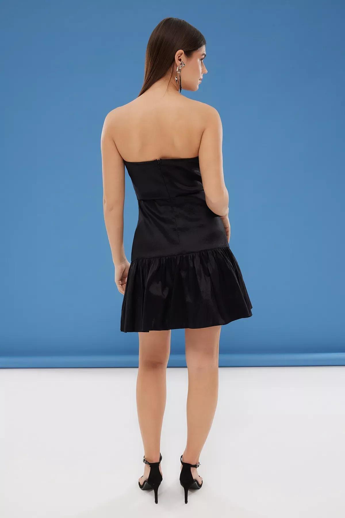 Black A-Line Strapless Dress, BLACK, large image number 7