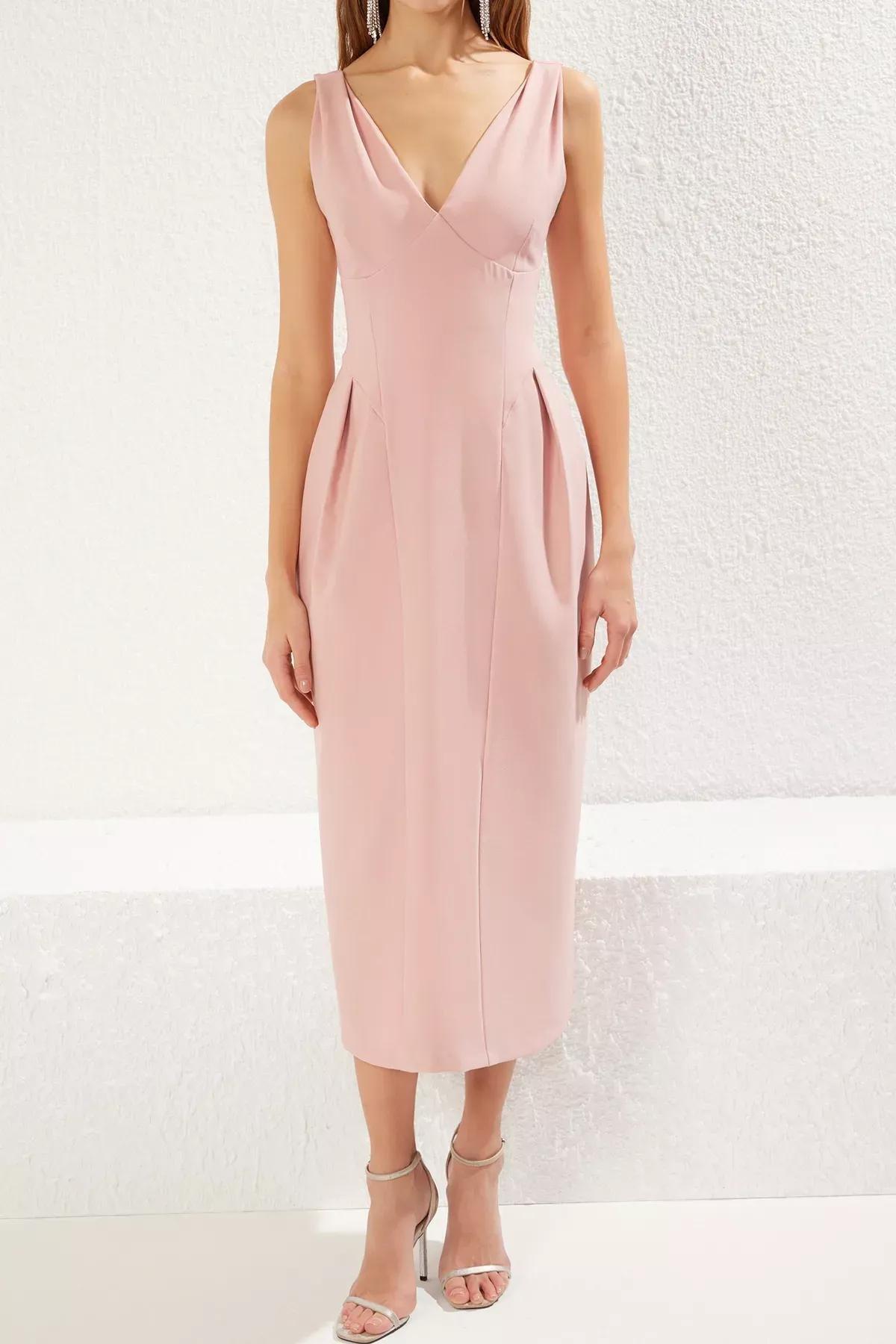 Pink A-Cut V-Neck Stylish Dress, C101_7283, large image number 5