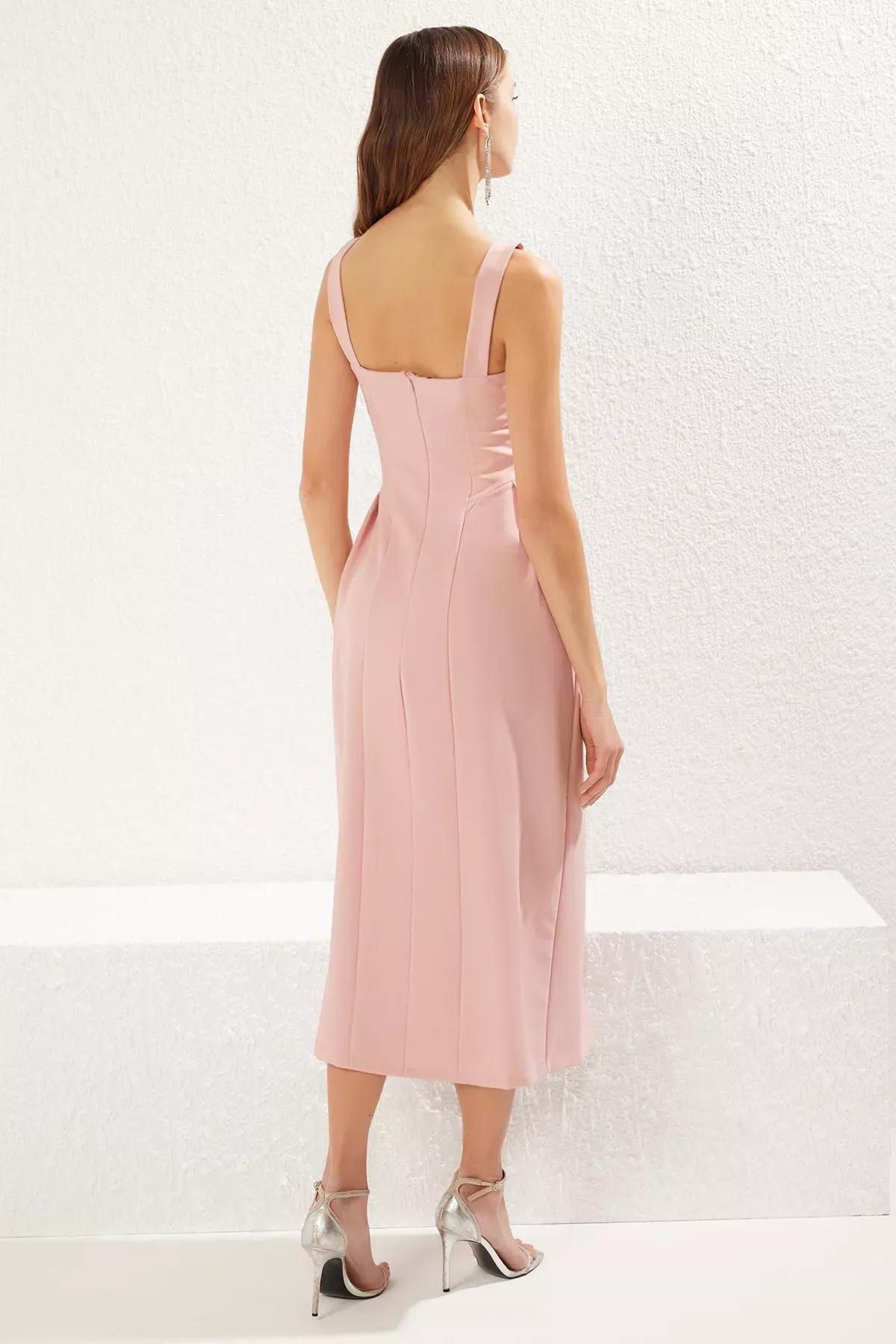 Pink A-Cut V-Neck Stylish Dress, C101_7283, large image number 9