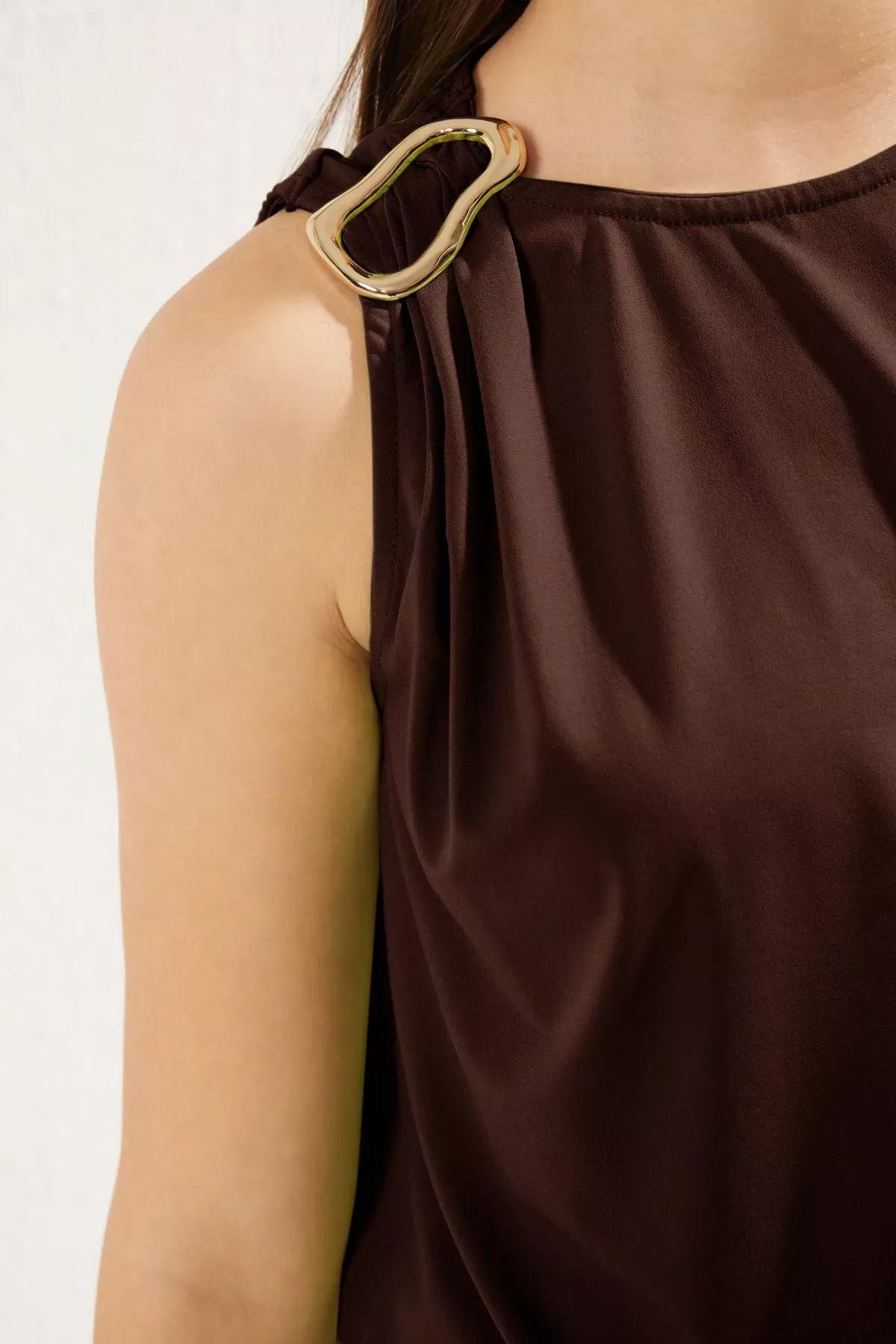 Brown Accessory Detailed Knitted Blouse, Brown, large image number 3