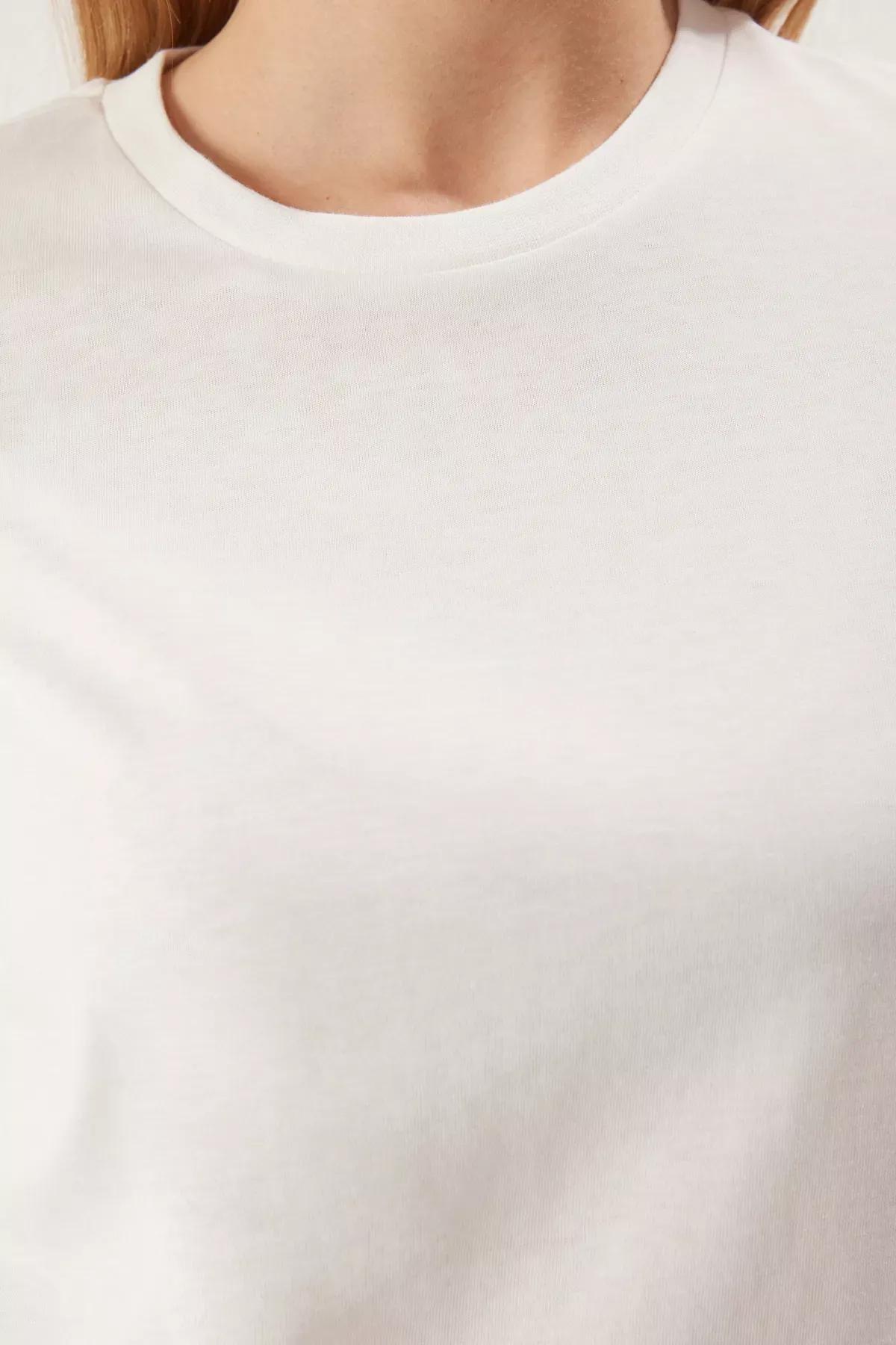 Beige Lace Detail Knitted T-Shirt, Ecru, large image number 3