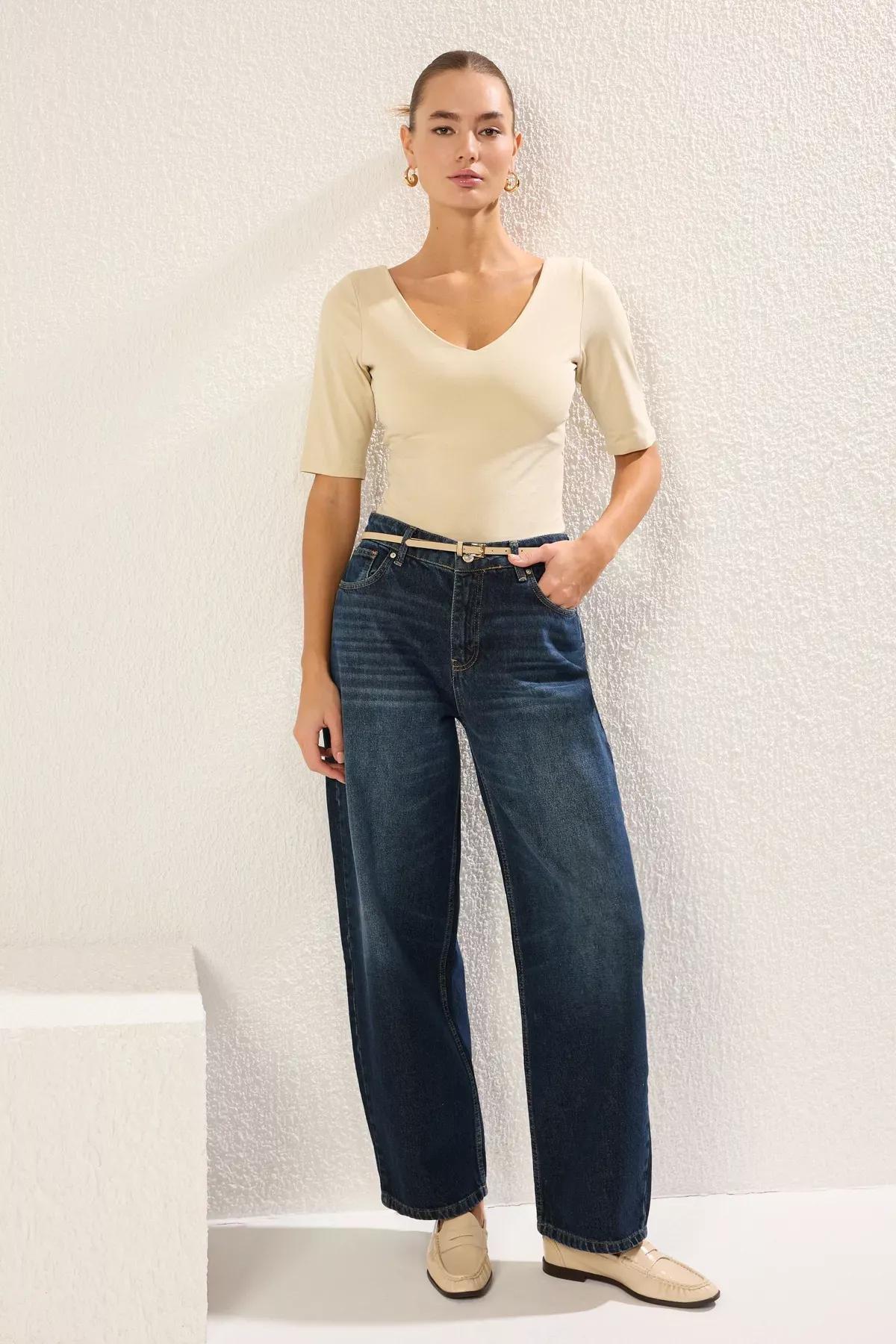 Beige Backless V-Neck Blouse, STONE, large image number 1