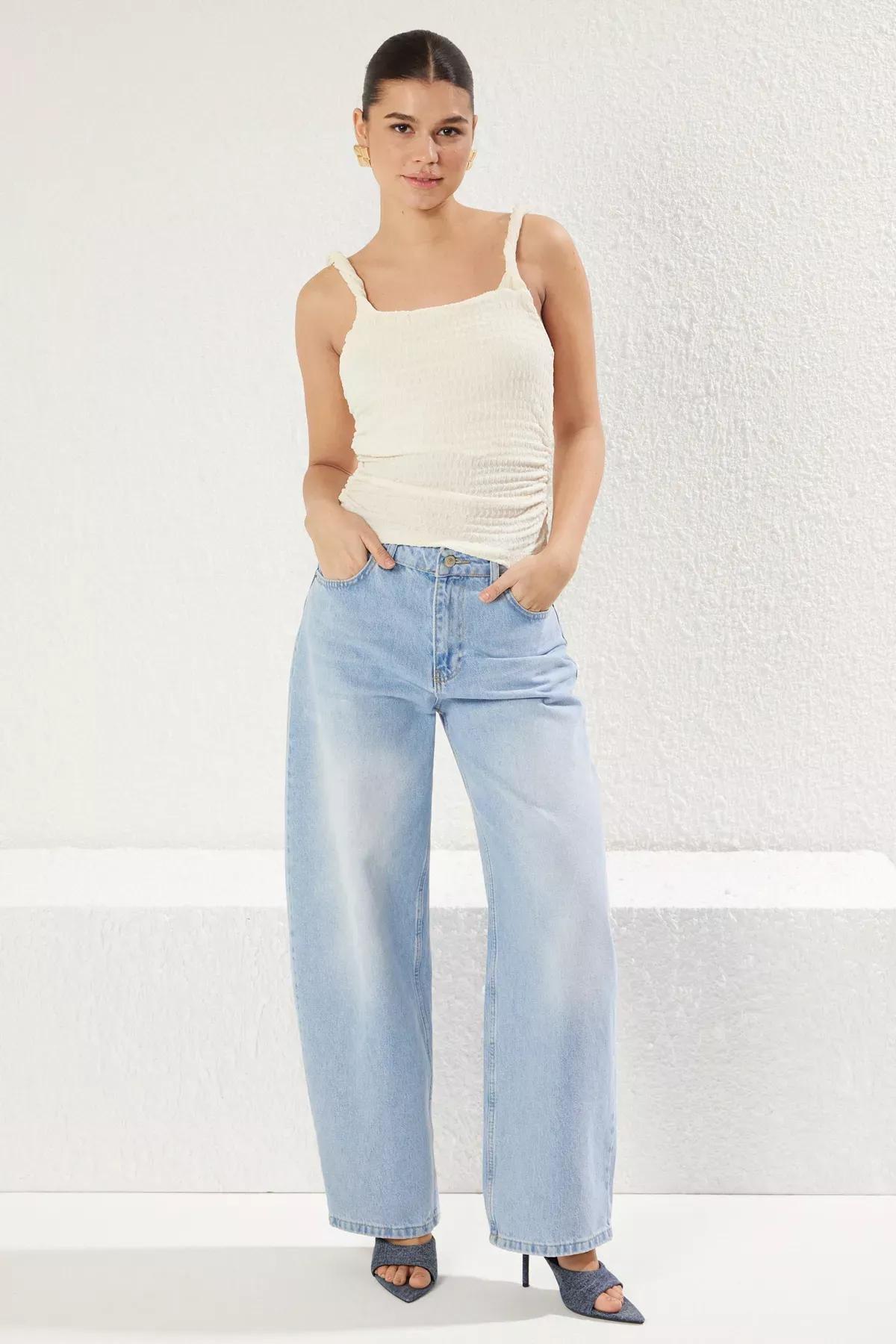 Beige Twisted Sleeve Detailed Blouse, Ecru, large image number 2