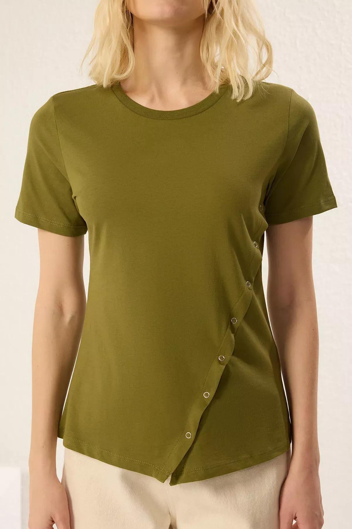 Green Snap Slit T-Shirt, , large image number 2