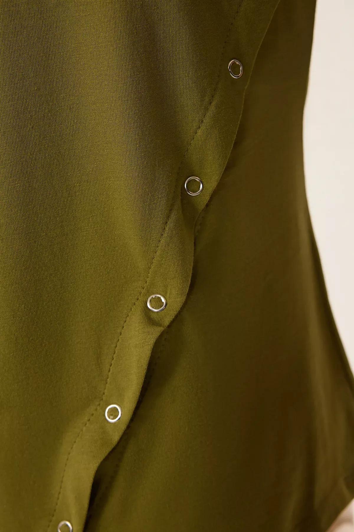 Green Snap Slit T-Shirt, , large image number 3