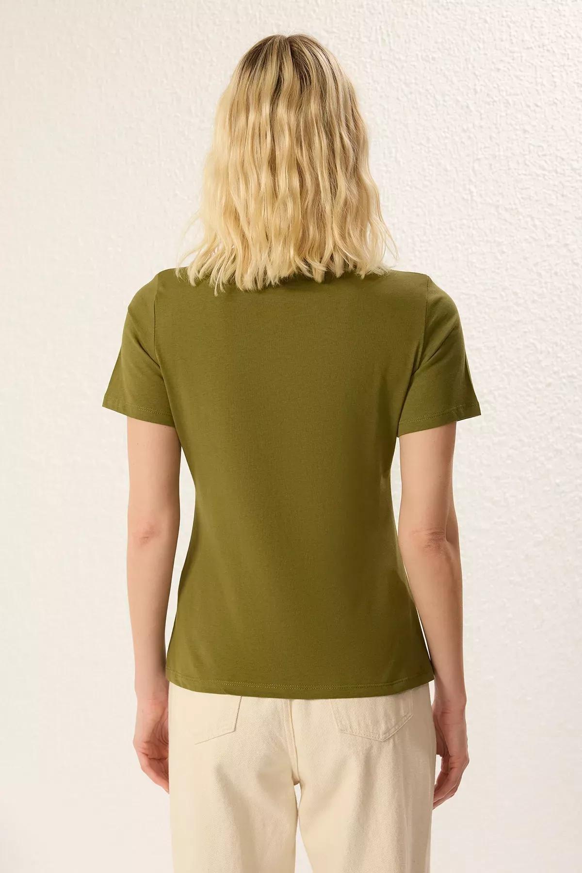 Green Snap Slit T-Shirt, , large image number 4