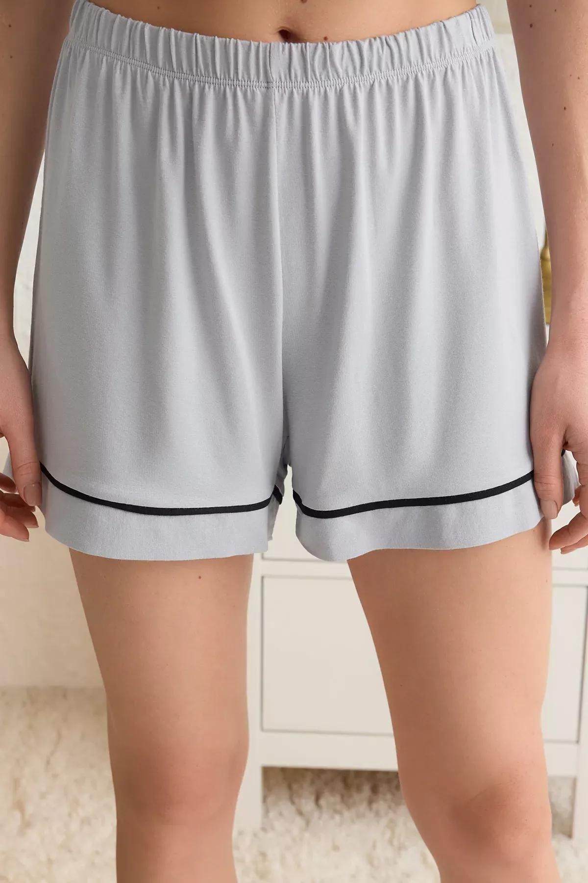 Grey Belted Binding Pajama Set with Shorts, , large image number 3