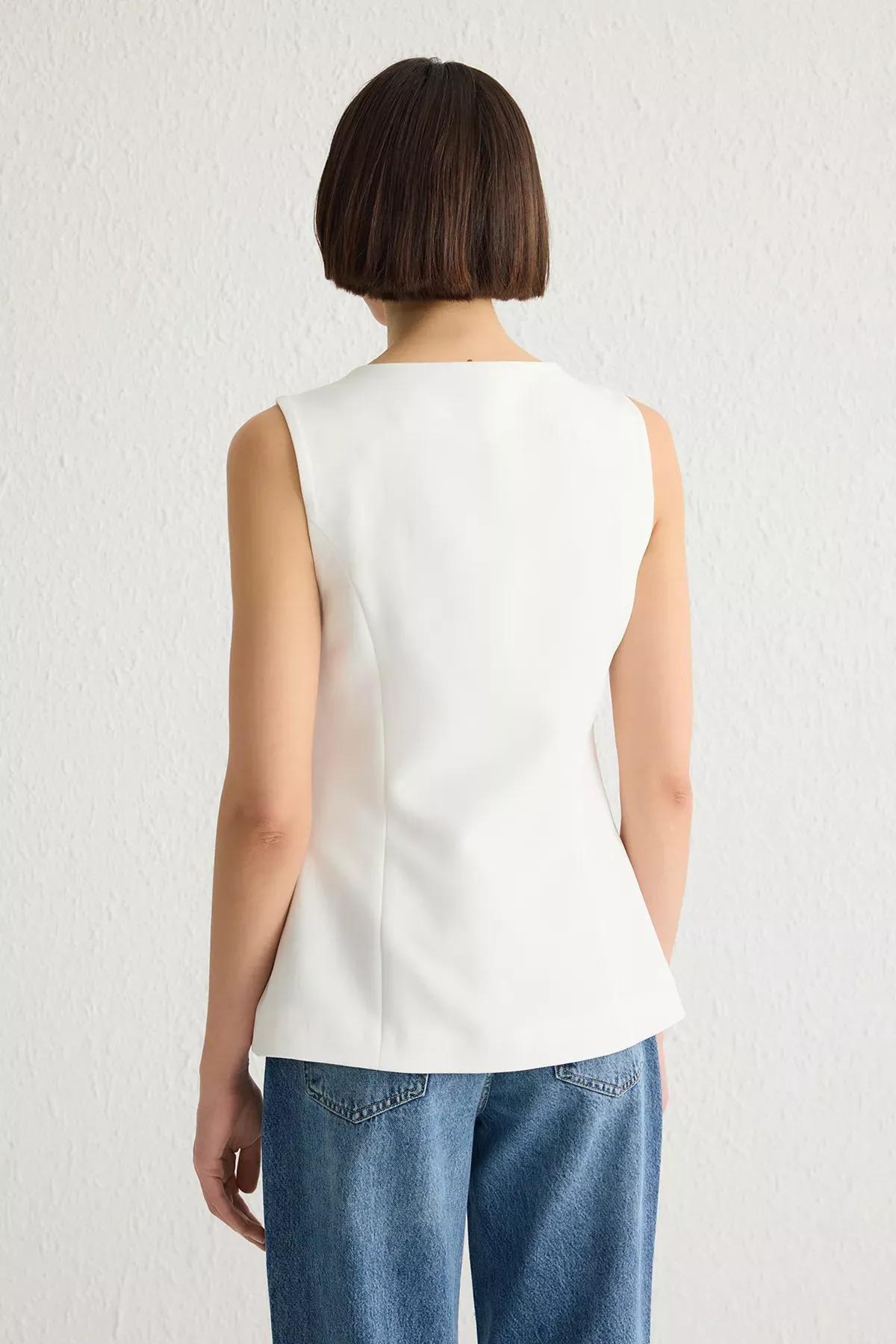White Strappy Square Collar Woven Vest, White, large image number 4