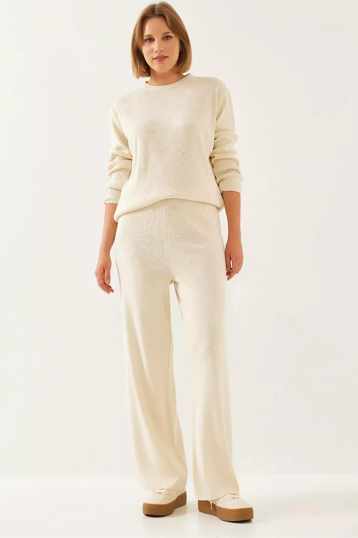 Cream Knitwear Bottom Top Set, Ecru, large image number 0