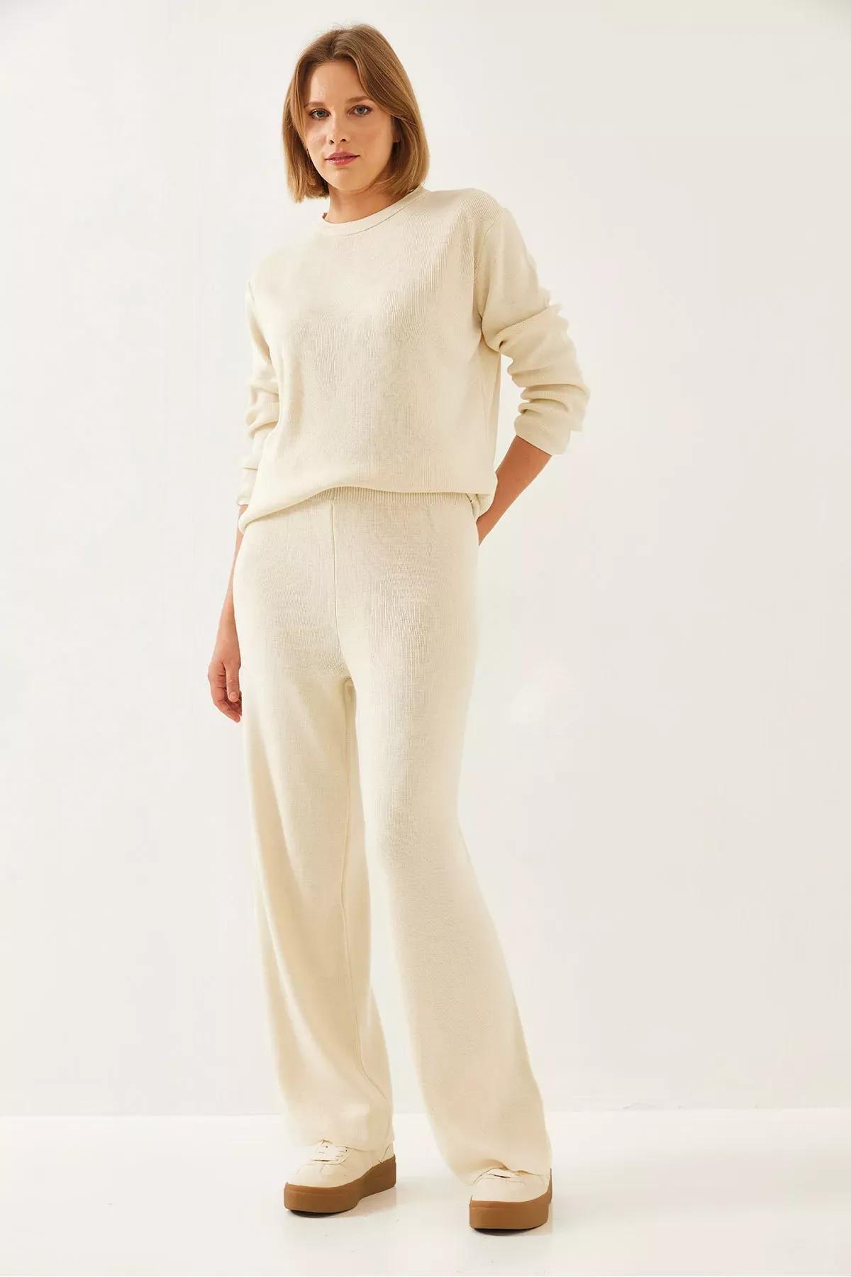 Cream Knitwear Bottom Top Set, Ecru, large image number 3