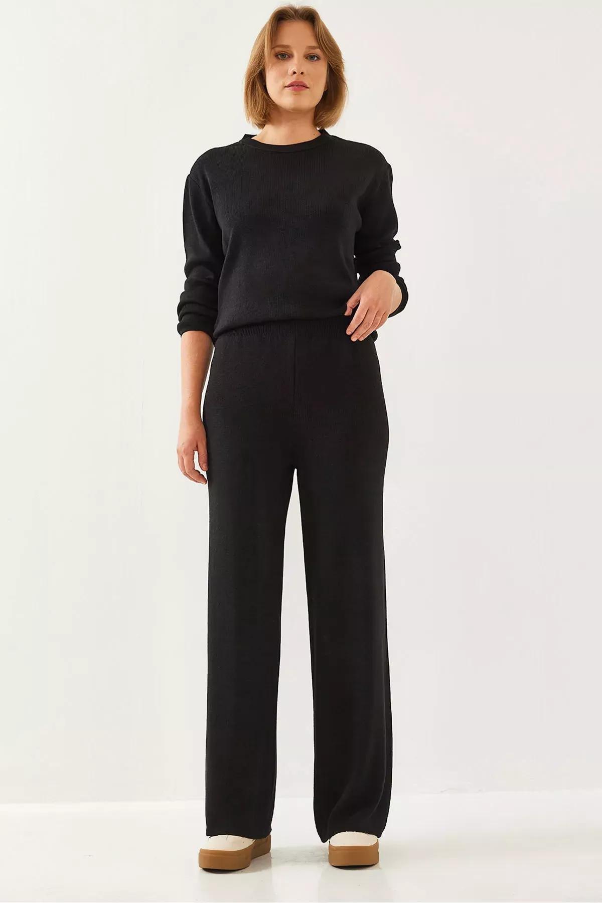 Black knitwear bottom top set, BLACK, large image number 0