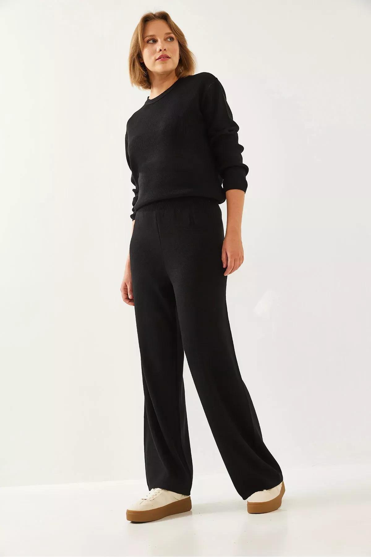 Black knitwear bottom top set, BLACK, large image number 1