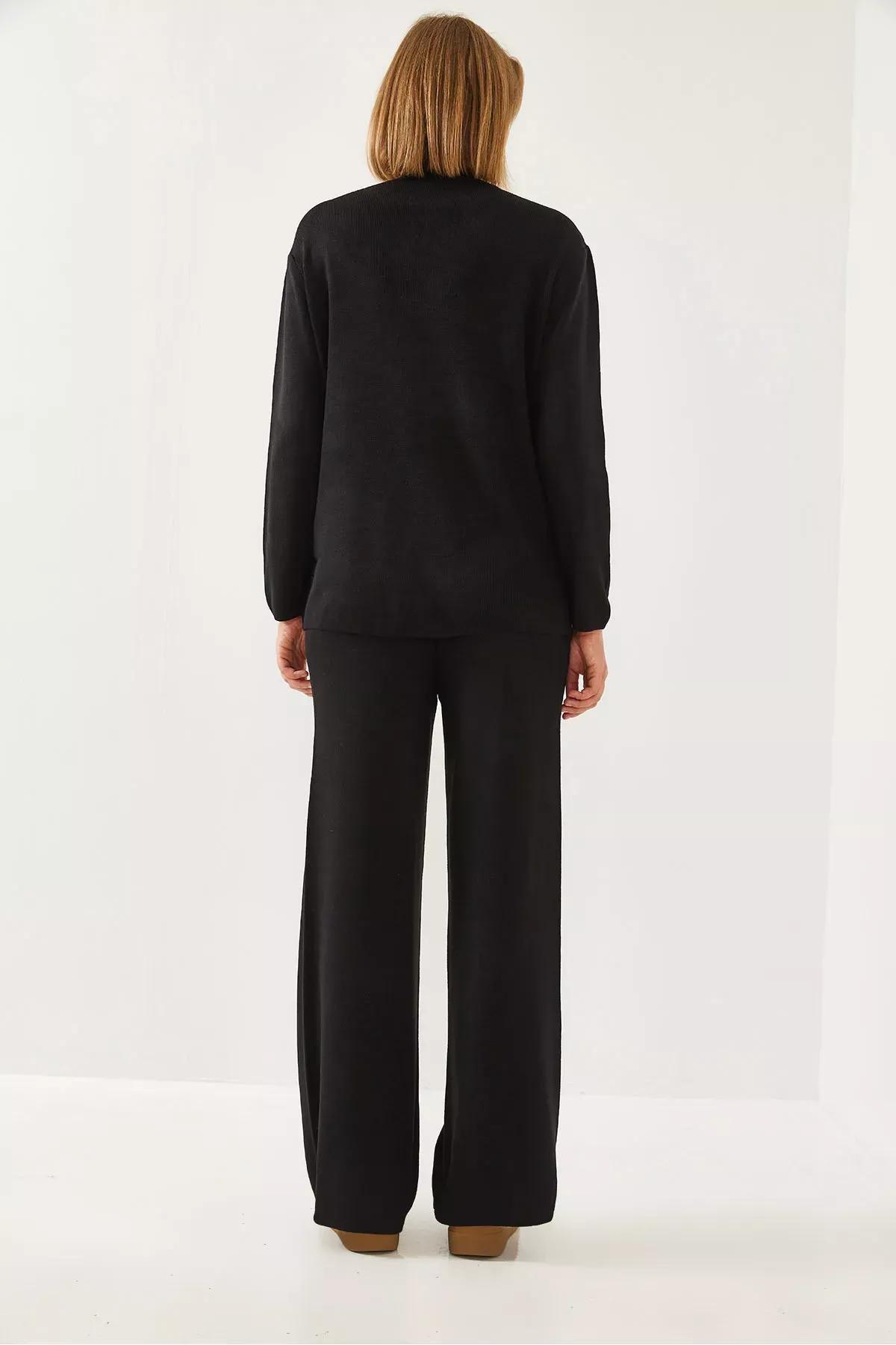 Black knitwear bottom top set, BLACK, large image number 3