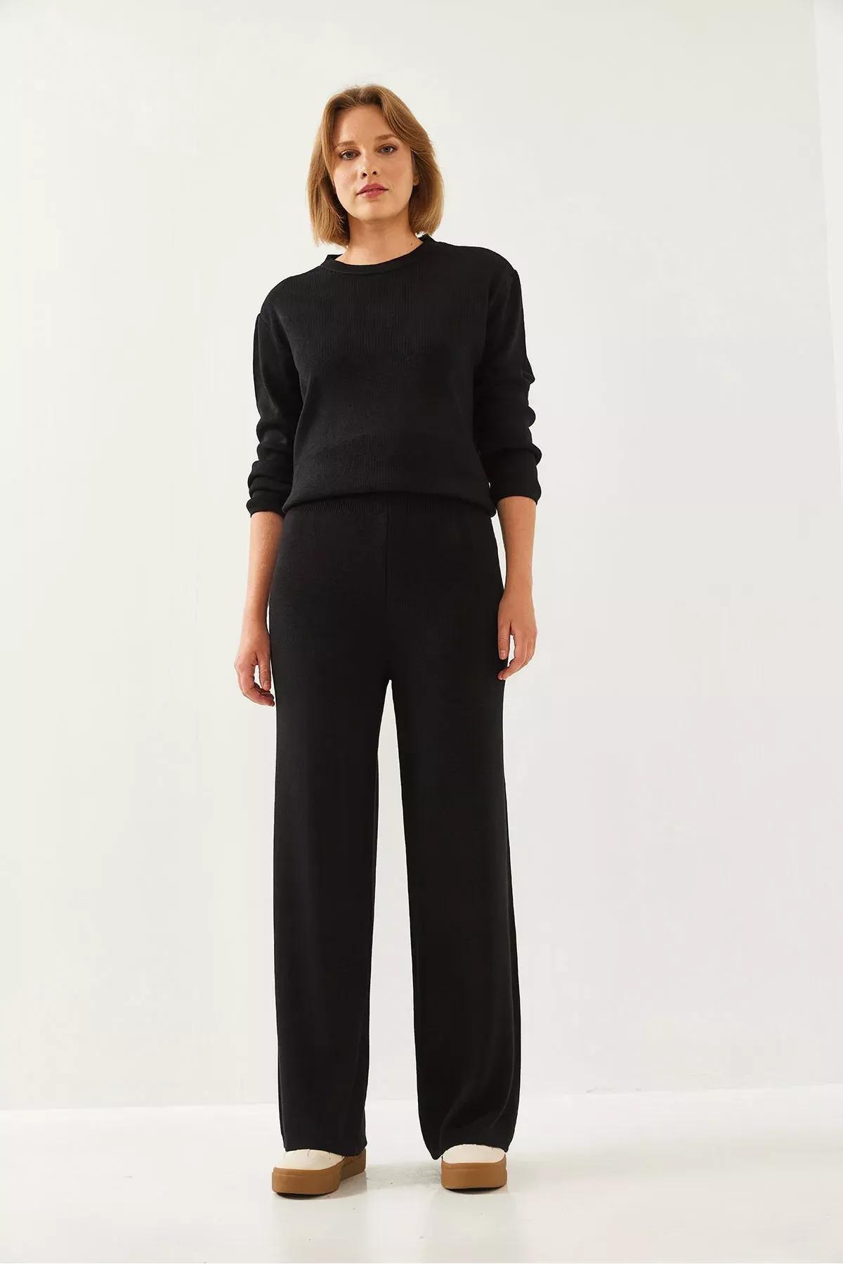 Black knitwear bottom top set, BLACK, large image number 4