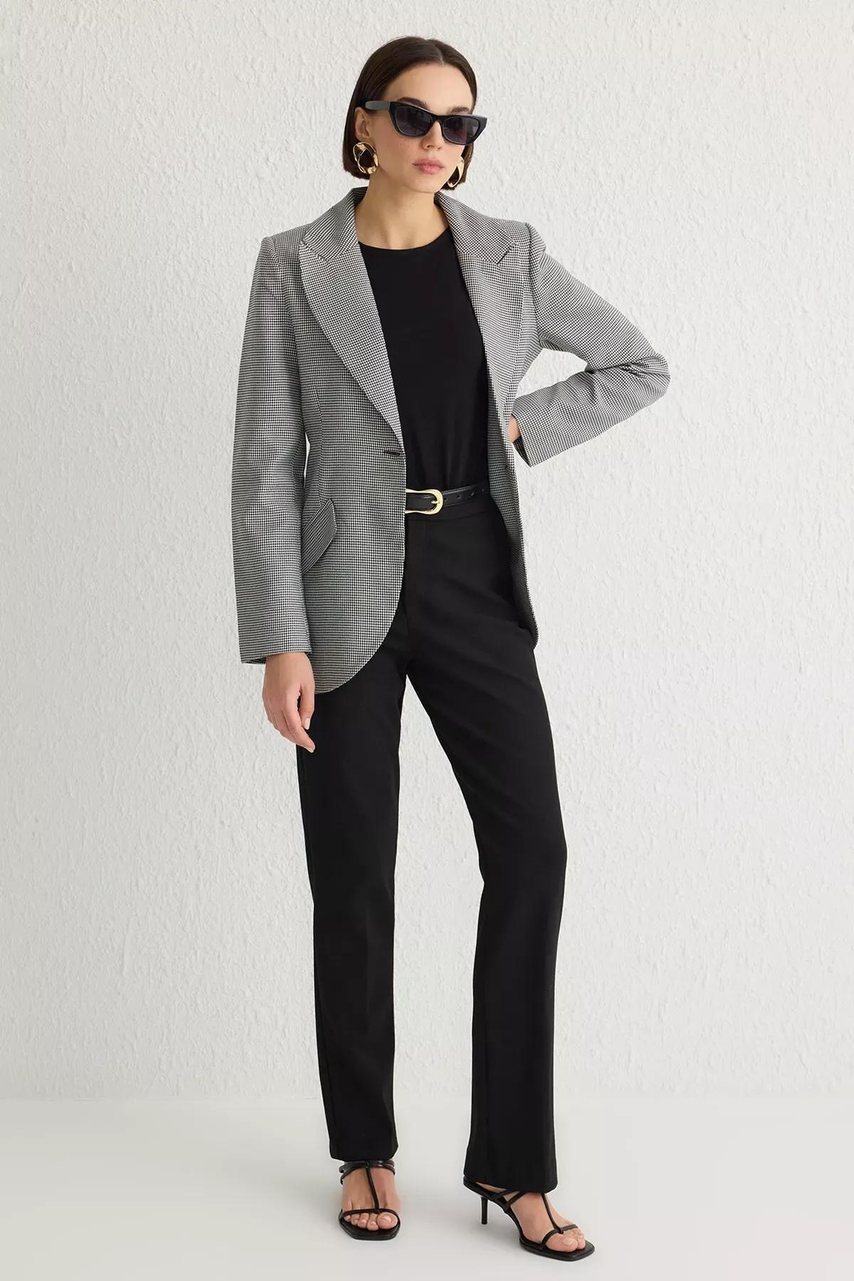 Black Houndstooth Fitted Blazer Jacket, , large image number 1