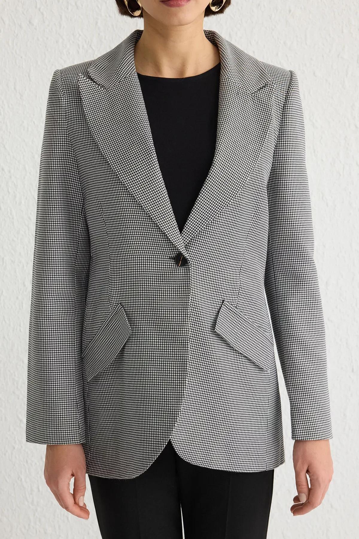 Black Houndstooth Fitted Blazer Jacket, , large image number 2