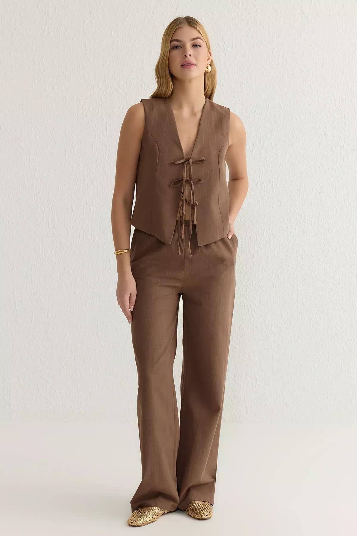 Brown Drawstring Woven Set, Brown, large image number 0
