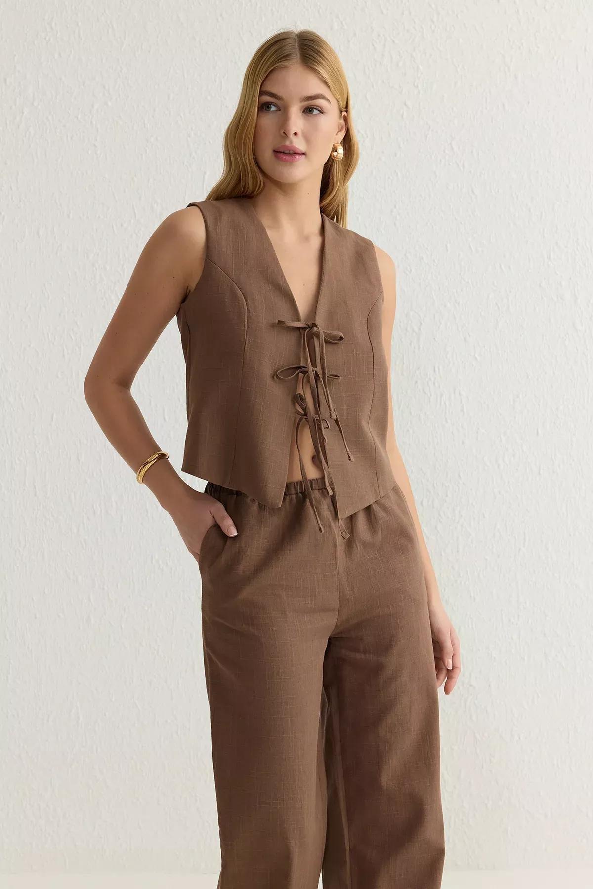 Brown Drawstring Woven Set, Brown, large image number 1