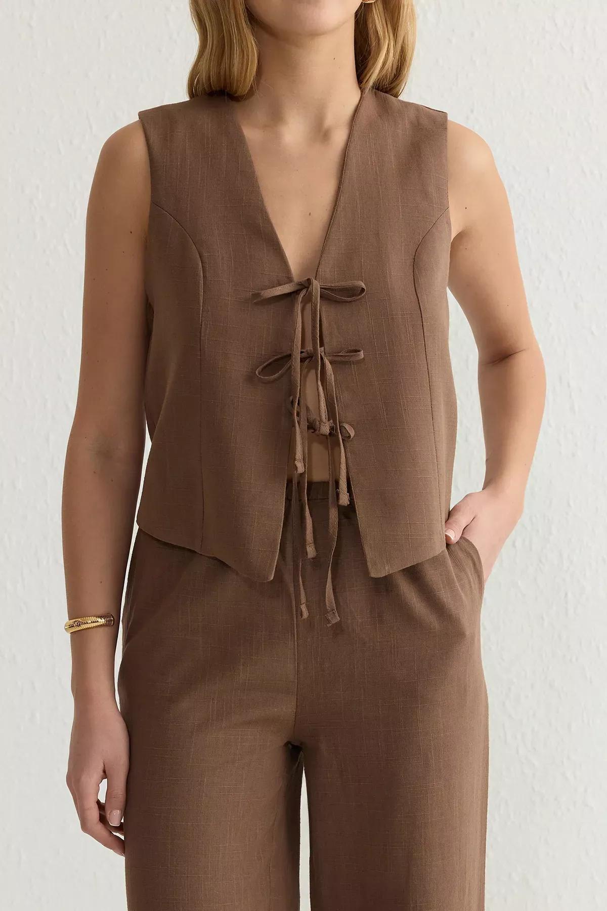 Brown Drawstring Woven Set, Brown, large image number 2