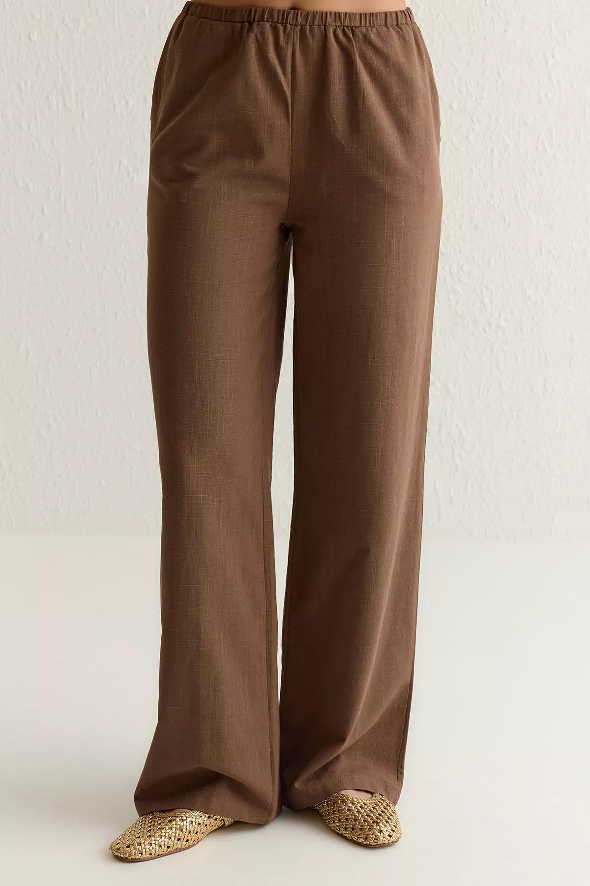 Brown Drawstring Woven Set, Brown, large image number 3