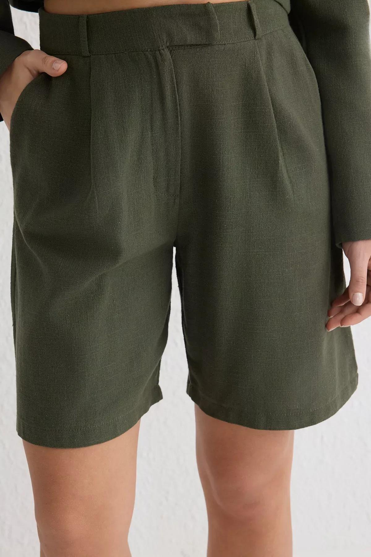 Green Linen Look Woven Bermuda Shorts, , large image number 3